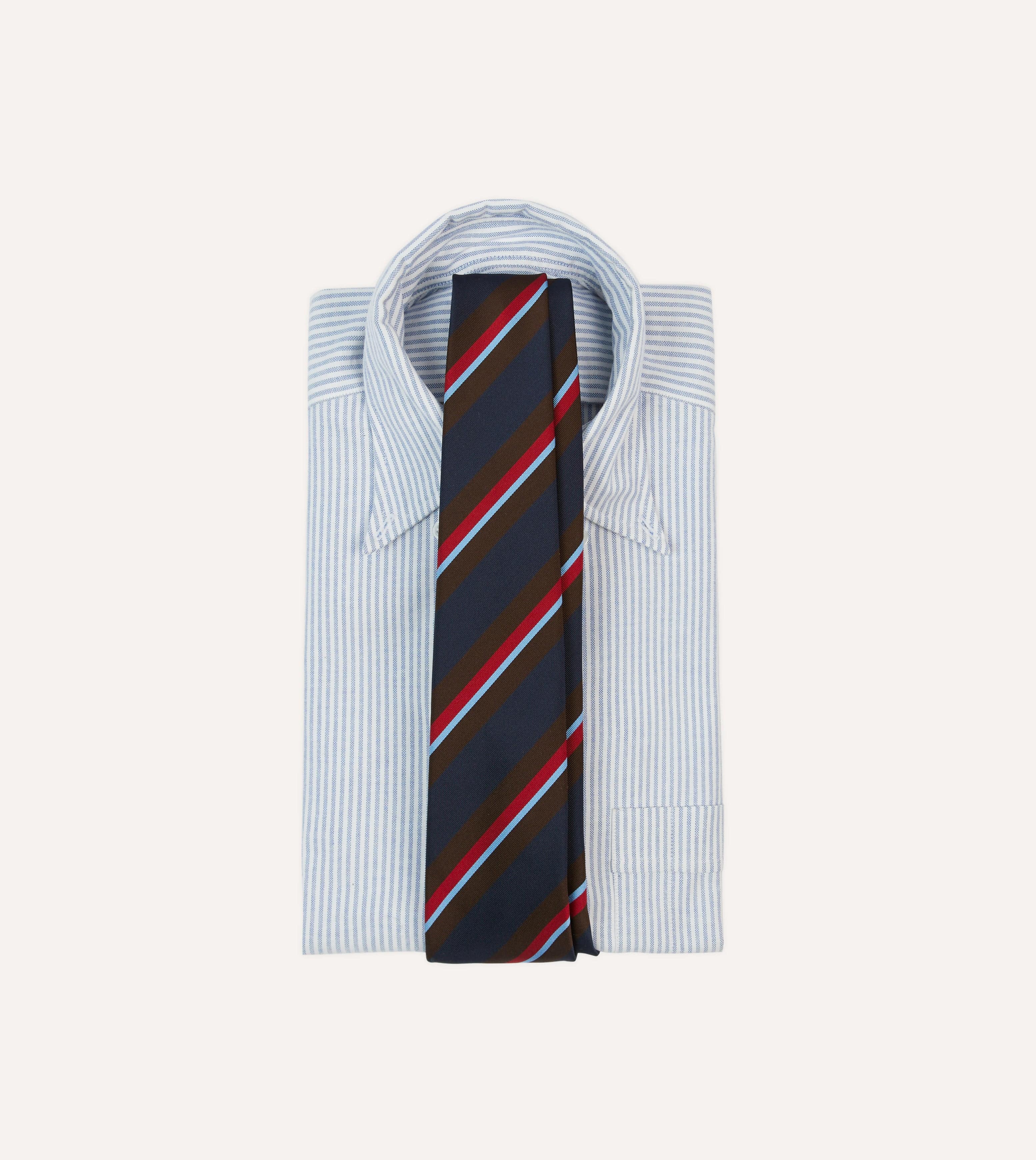 Navy, Brown and Red Stripe Mogador Silk Tipped Tie - Image 2