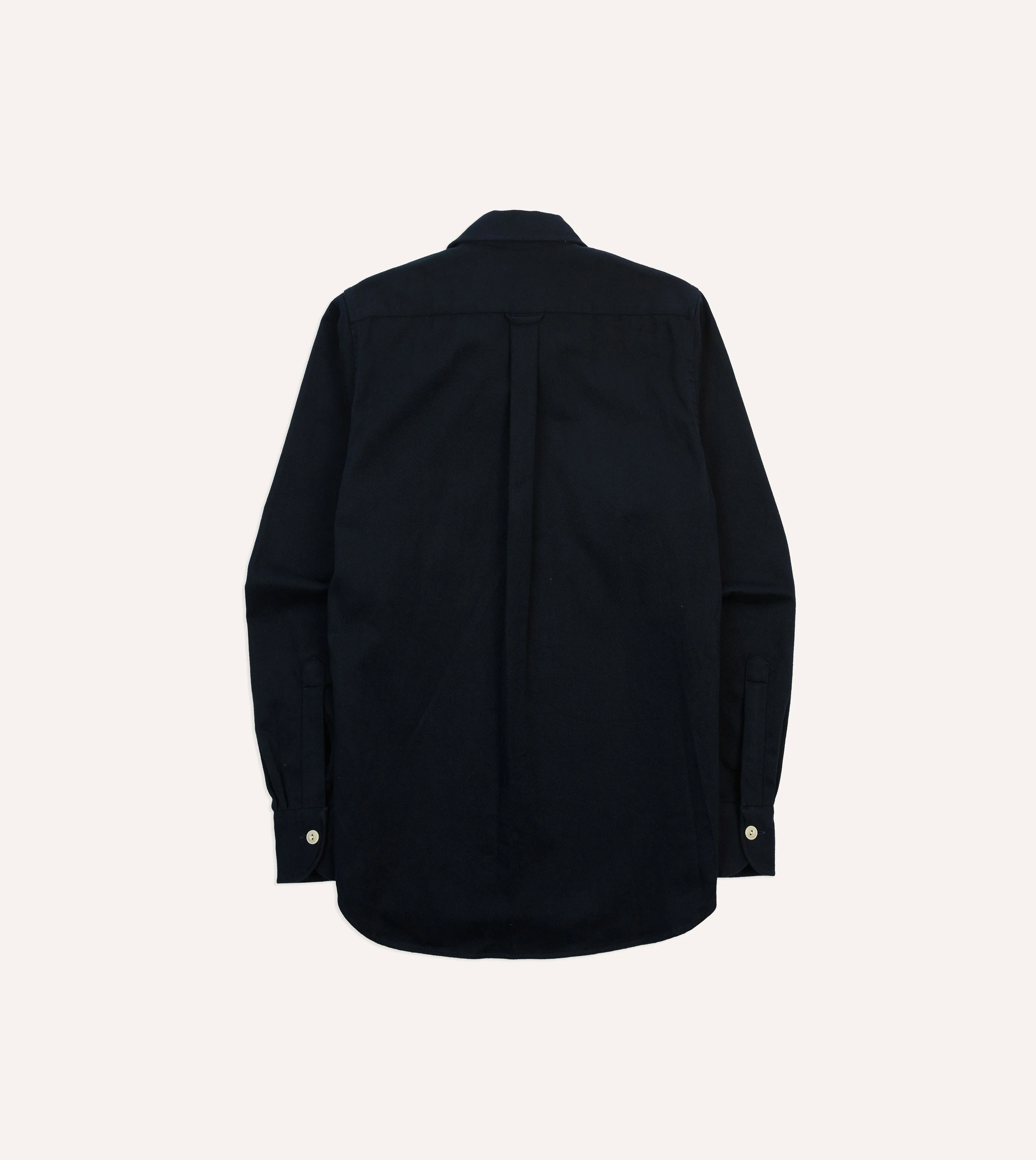 Navy Brushed Cotton Twill Two-Pocket Camp Collar Work Shirt - Image 6
