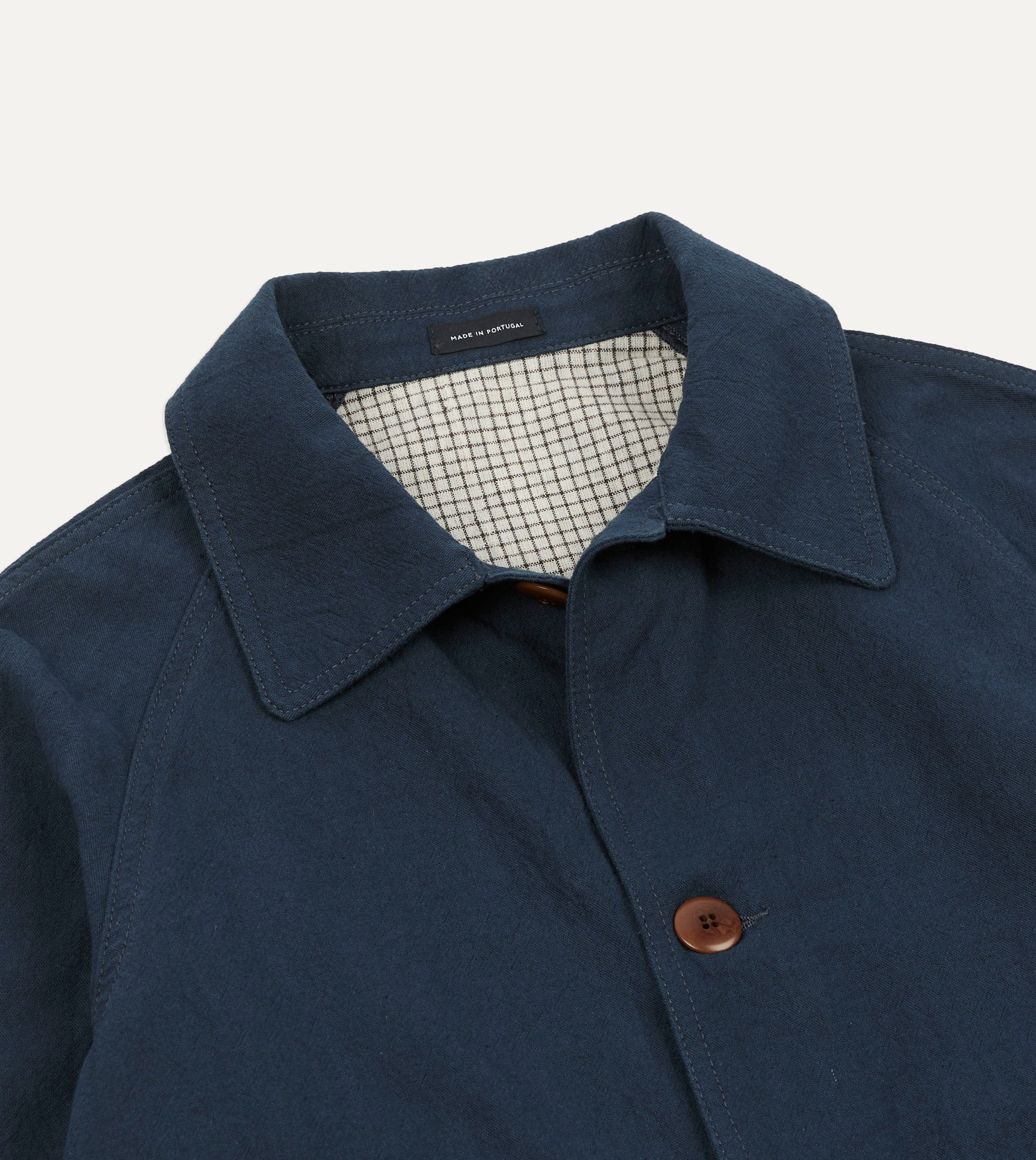 Navy Cotton-Linen Raglan Work Coat - Image 3