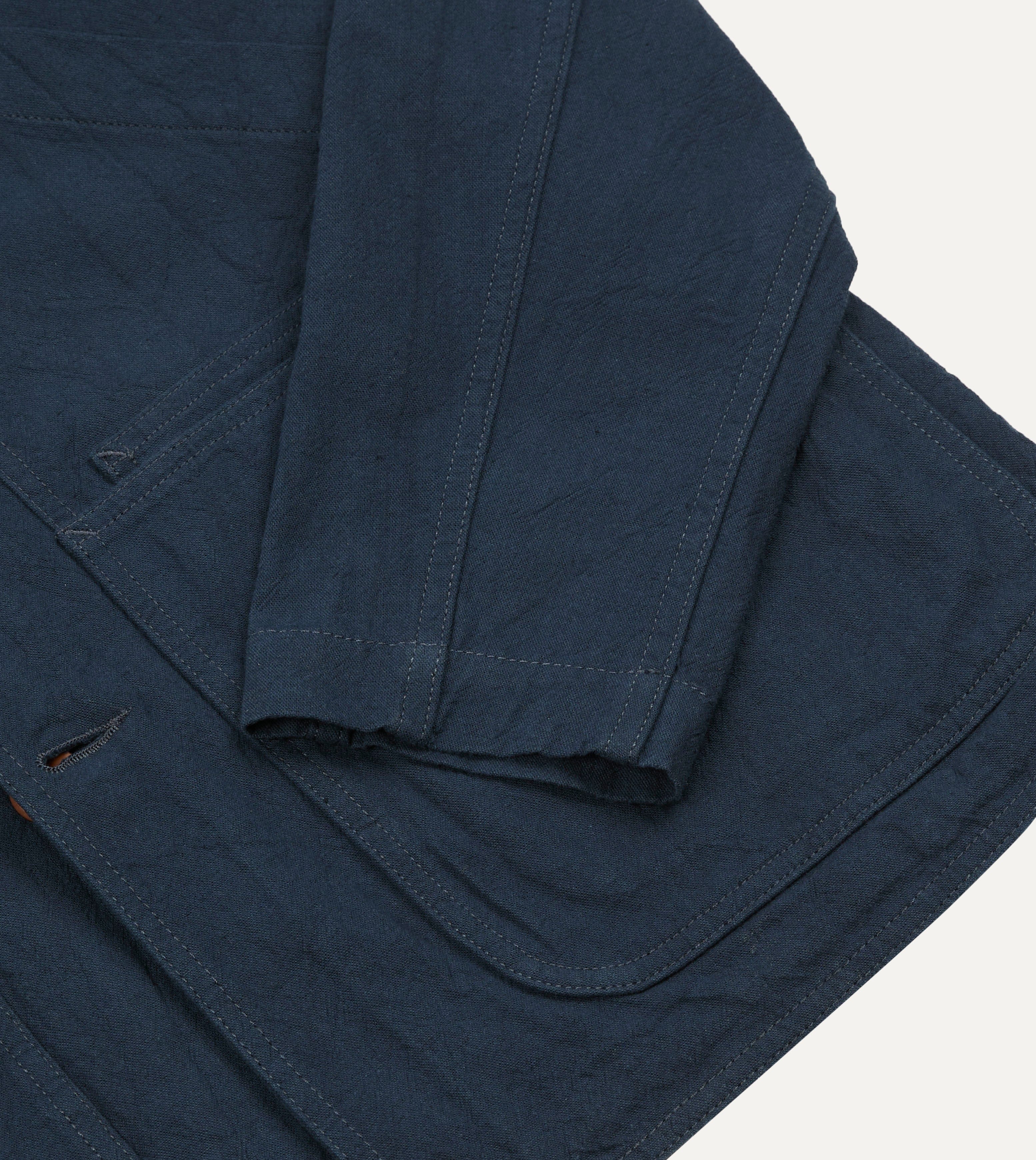 Navy Cotton-Linen Raglan Work Coat - Image 4