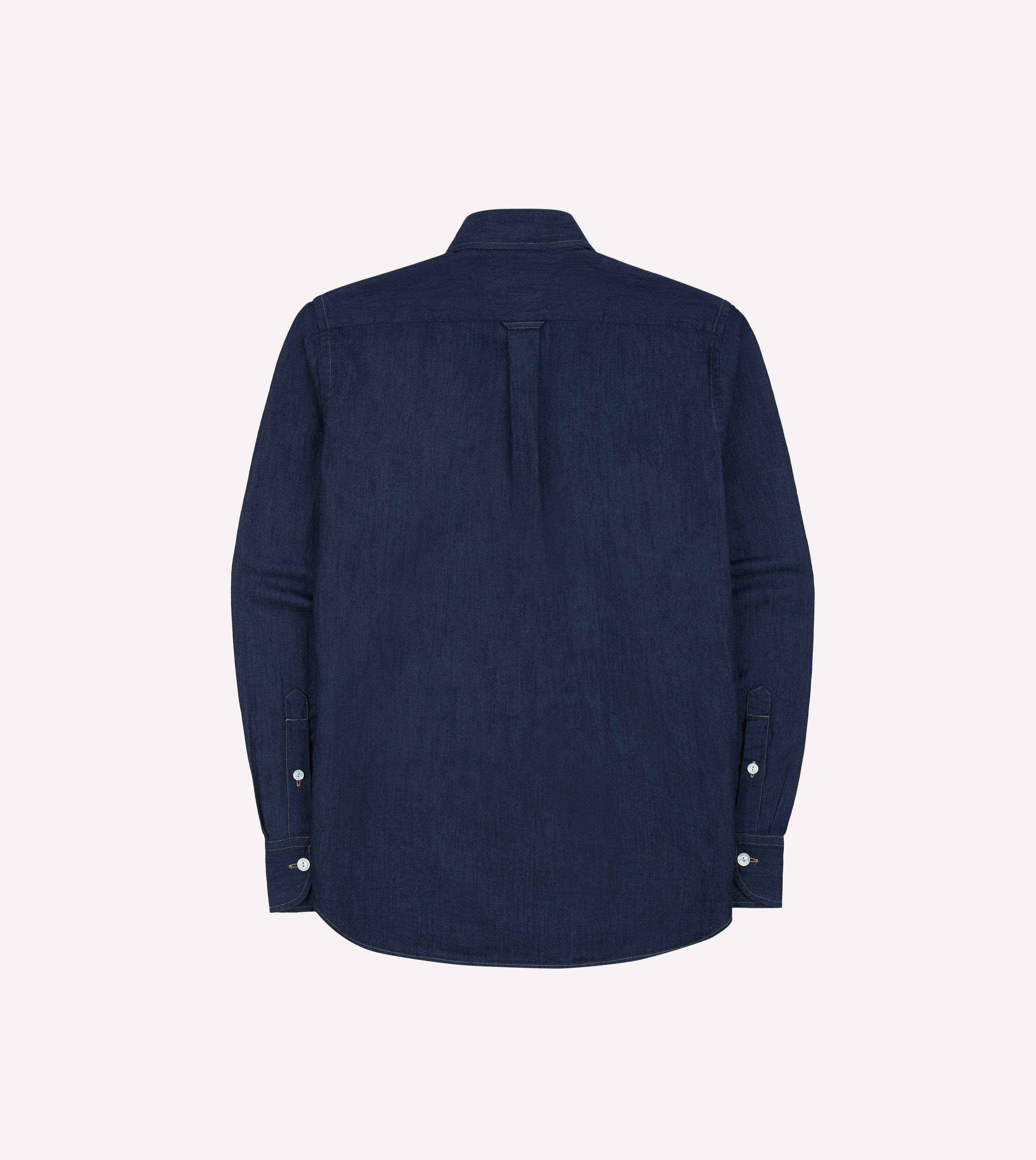Navy Cotton Linen Two-Pocket Work Shirt - Image 6