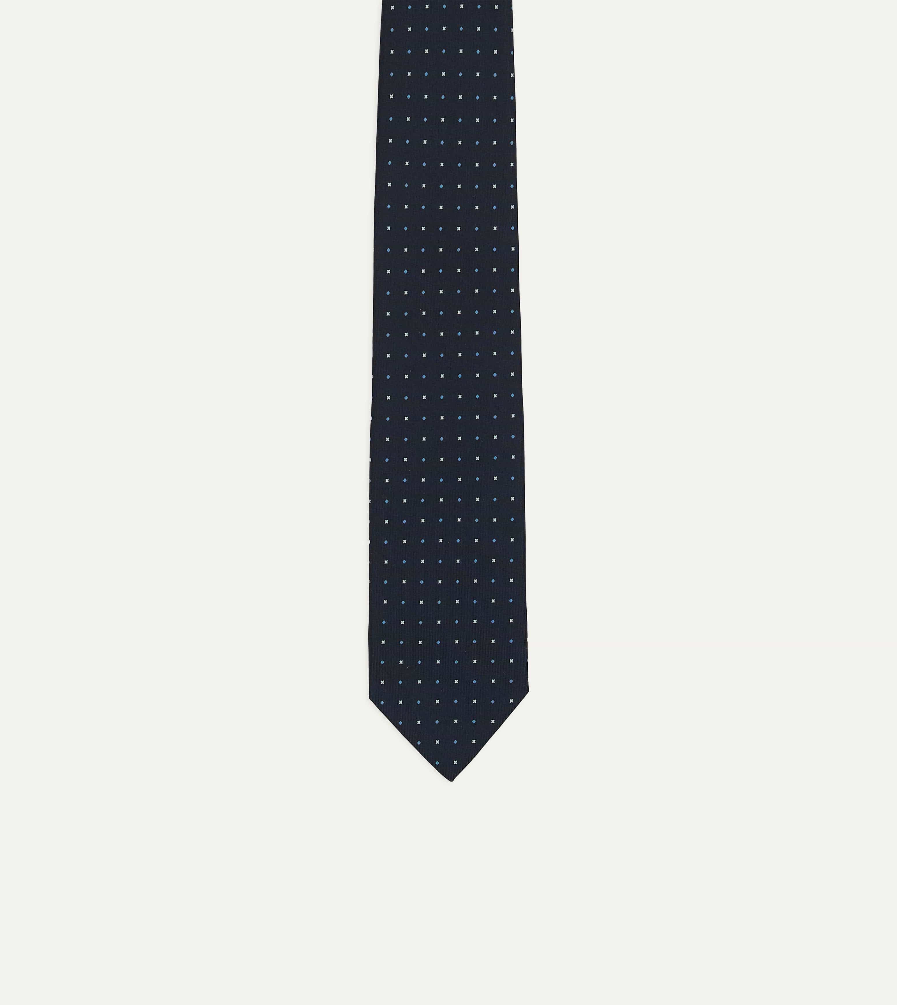Navy Crosses Print Silk Self Tipped Tie - Image 3