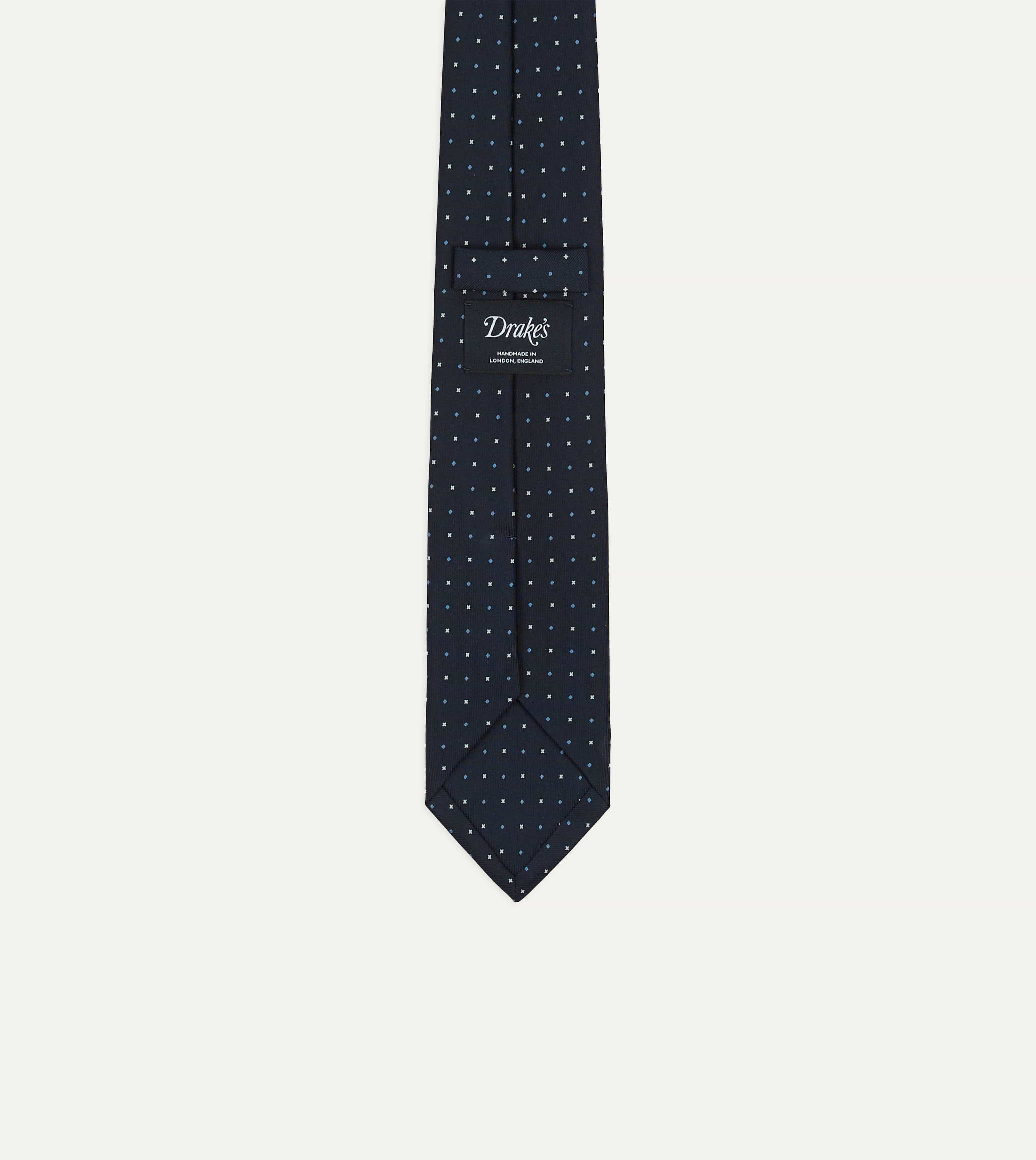 Navy Crosses Print Silk Self Tipped Tie - Image 4