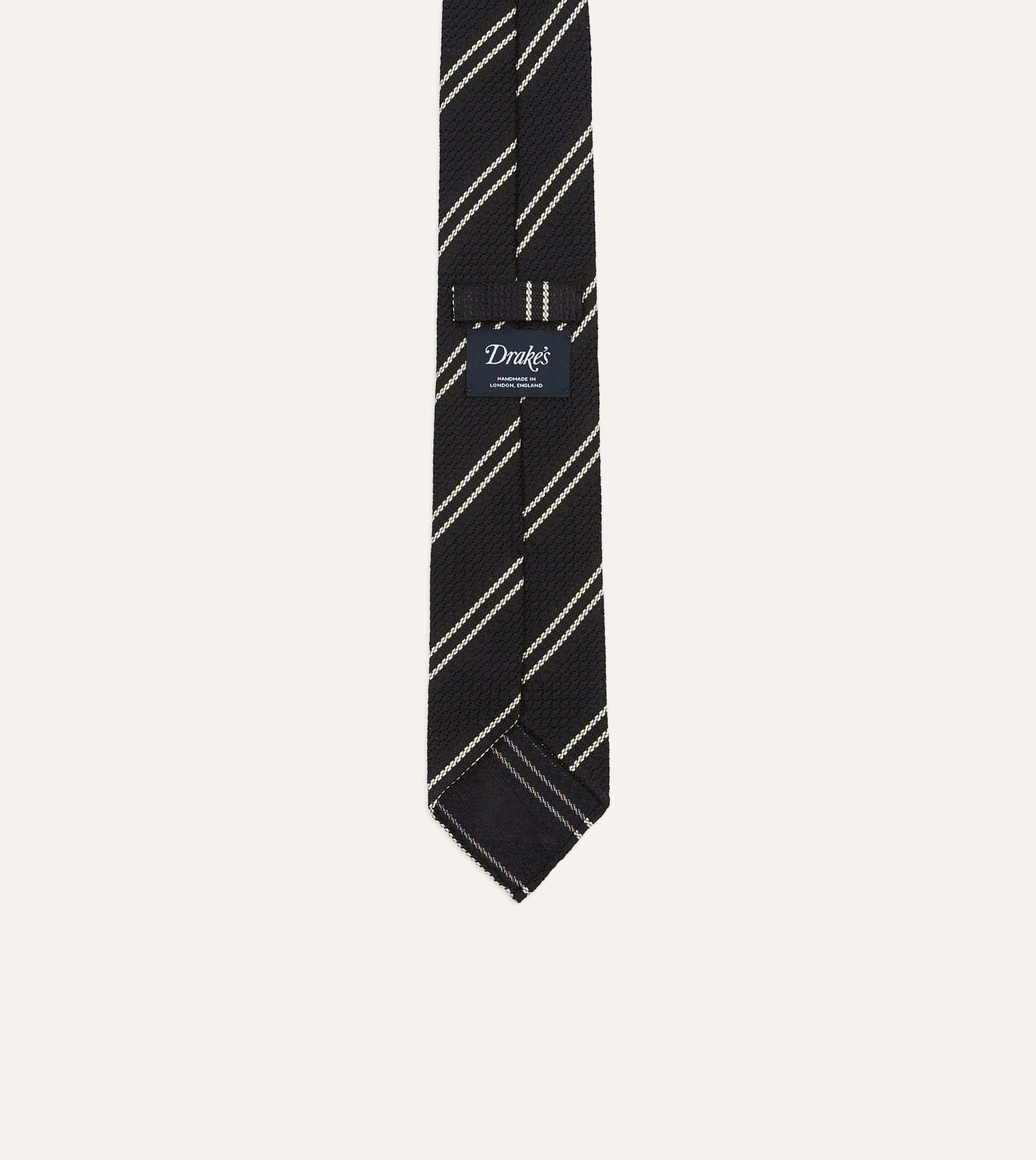 Navy Double Stripe Hand Rolled Silk Grenadine Tie - Image 4