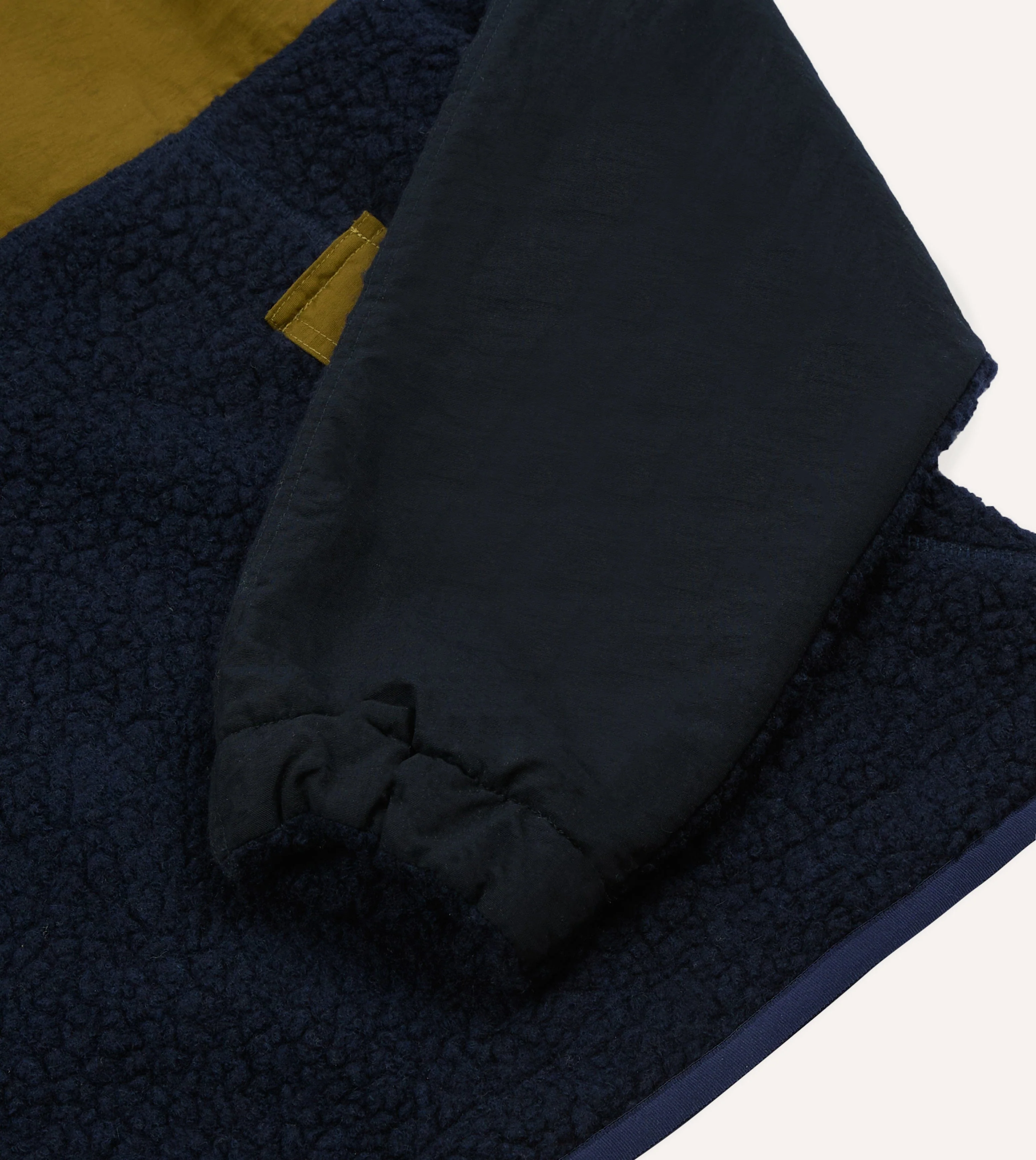 Navy, Ecru and Khaki Boucle Wool Half-Zip Fleece Jacket - Image 5