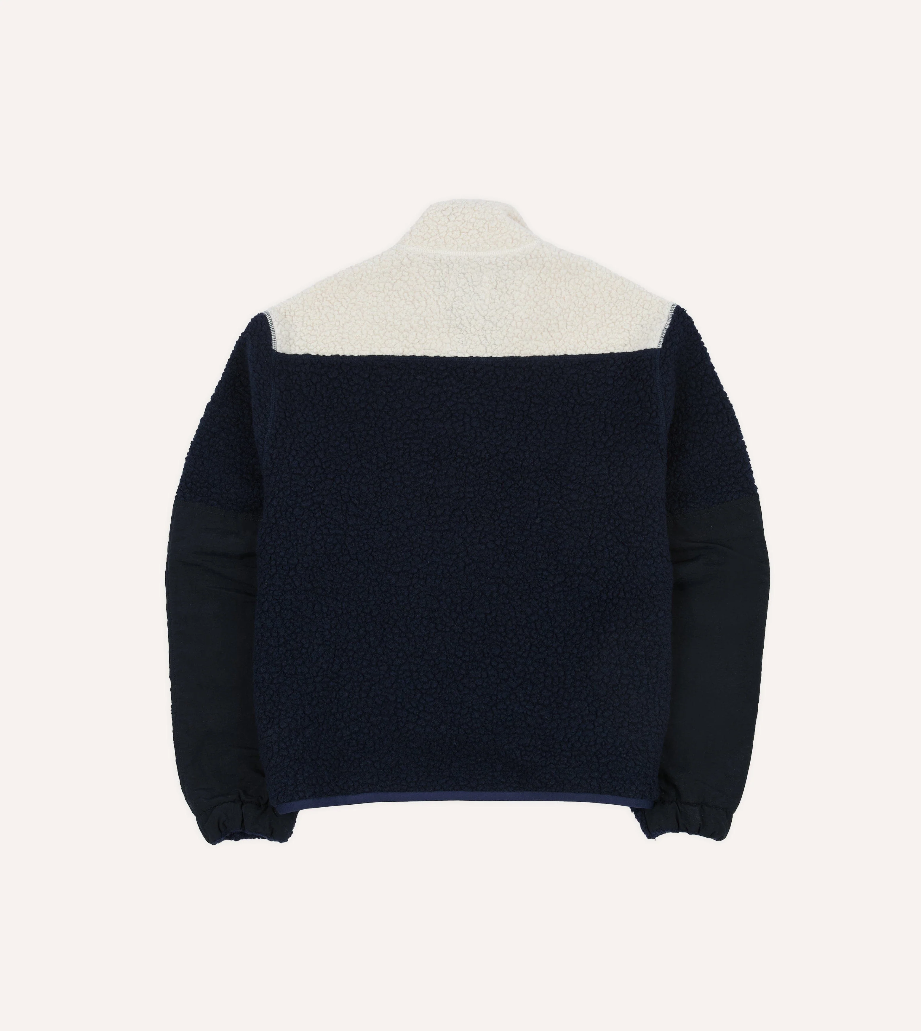 Navy, Ecru and Khaki Boucle Wool Half-Zip Fleece Jacket - Image 7