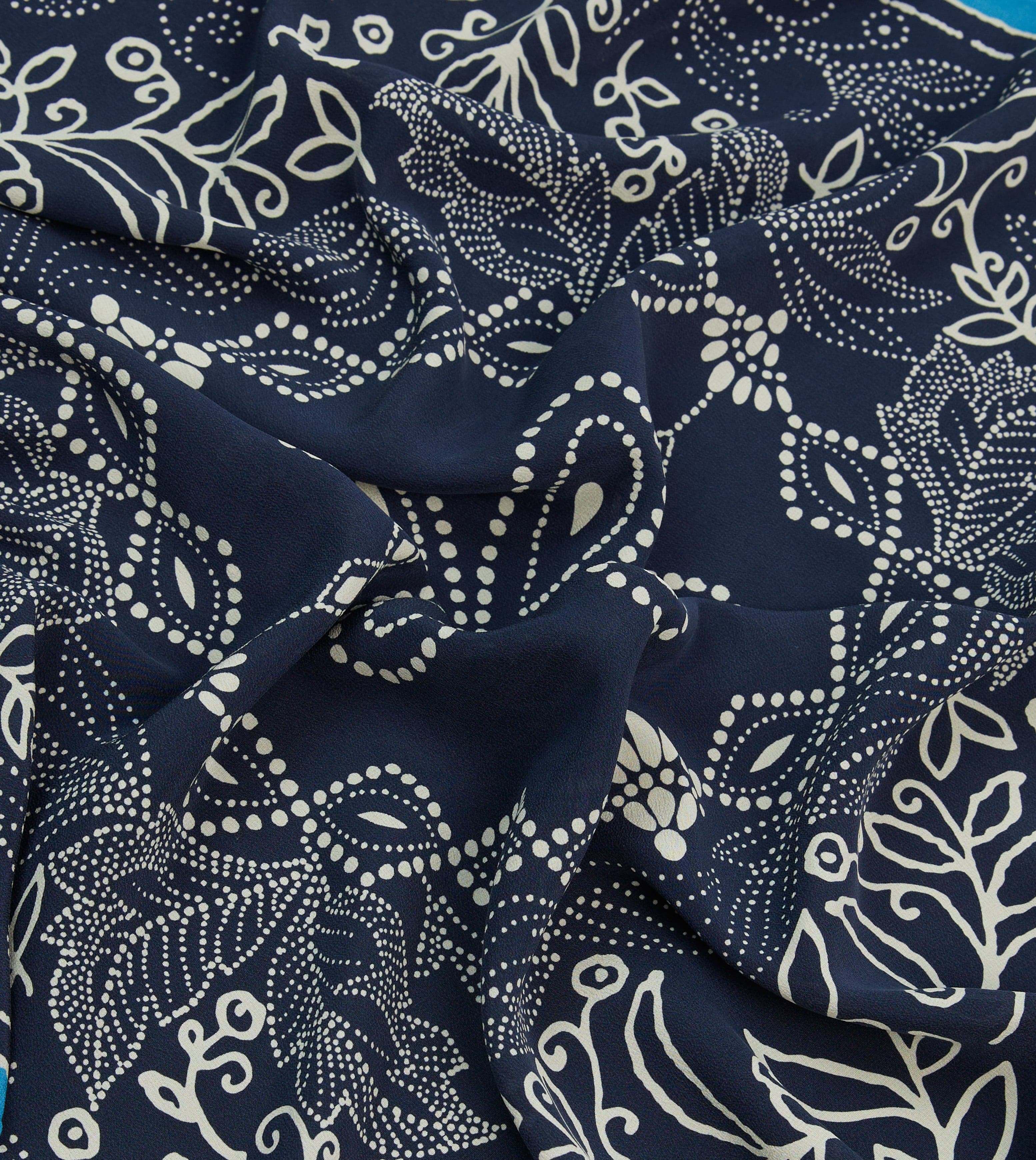 Navy Floral Paisley Print Silk Bandana - Image 2