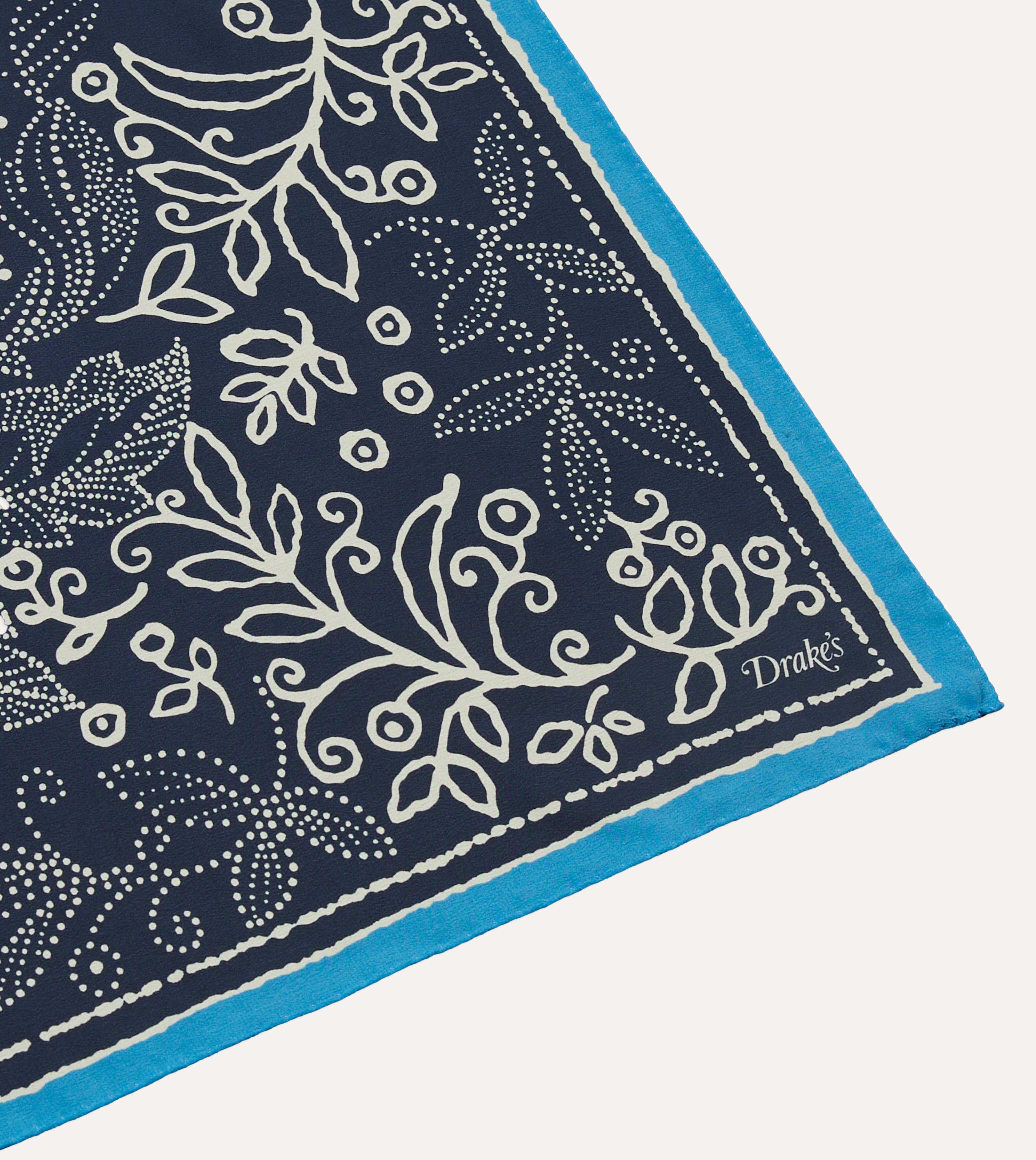 Navy Floral Paisley Print Silk Bandana - Image 3