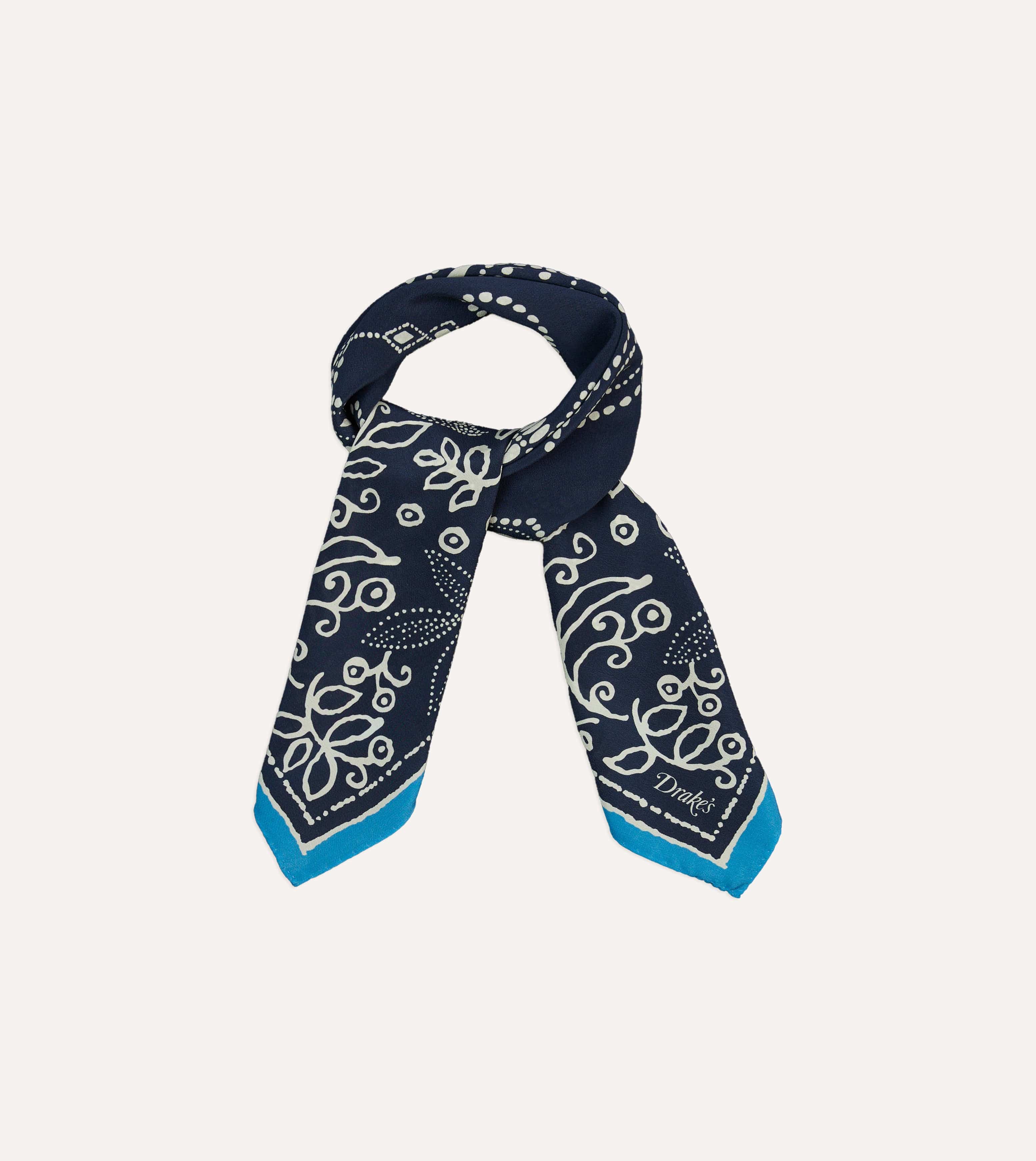 Navy Floral Paisley Print Silk Bandana - Image 4