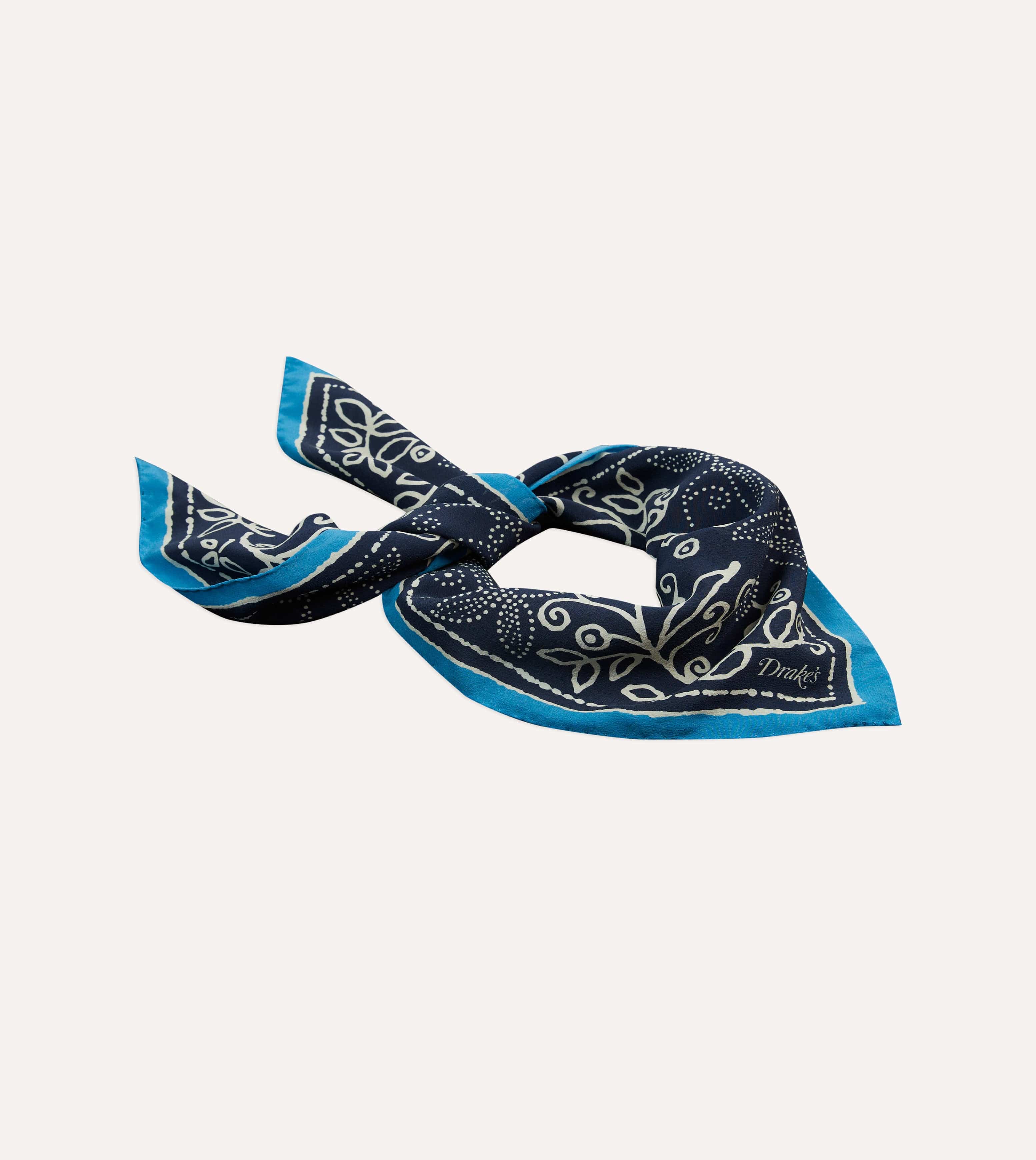Navy Floral Paisley Print Silk Bandana - Image 5
