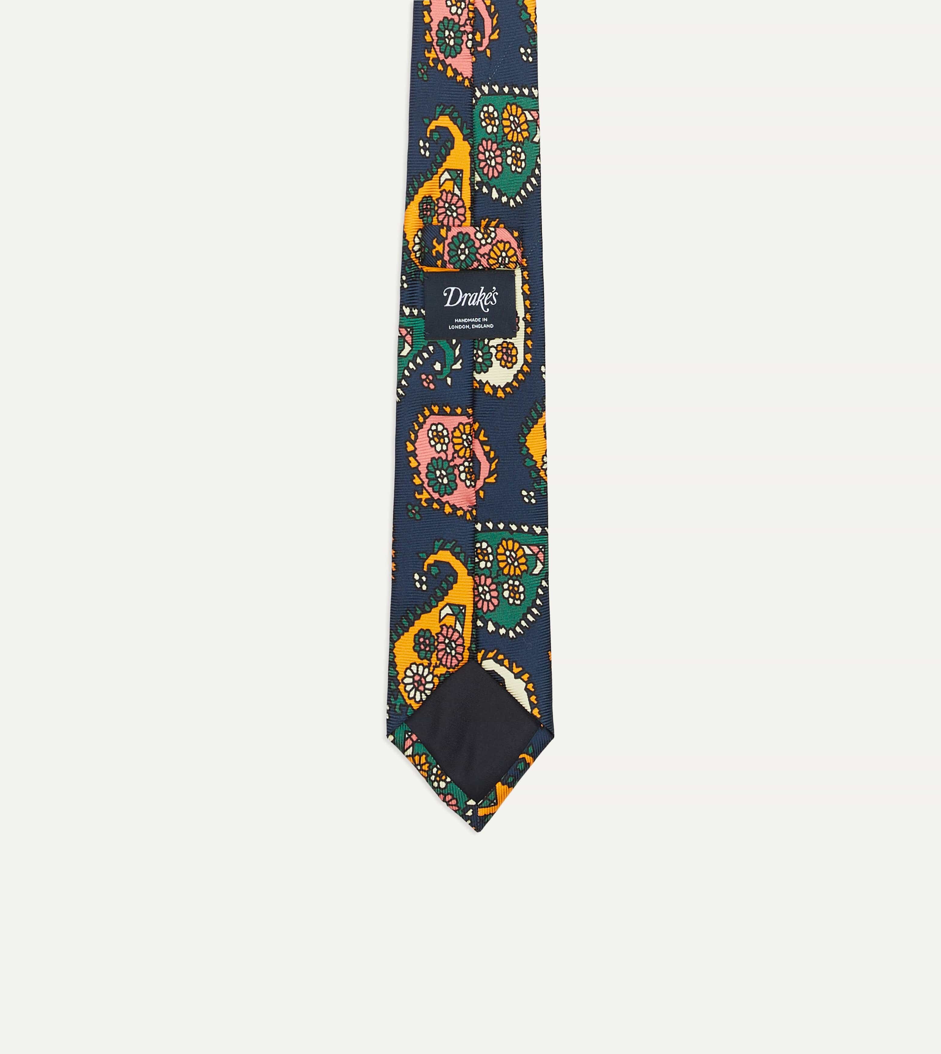 Navy Geometric Paisley Print Twill Silk Tipped Tie - Image 3
