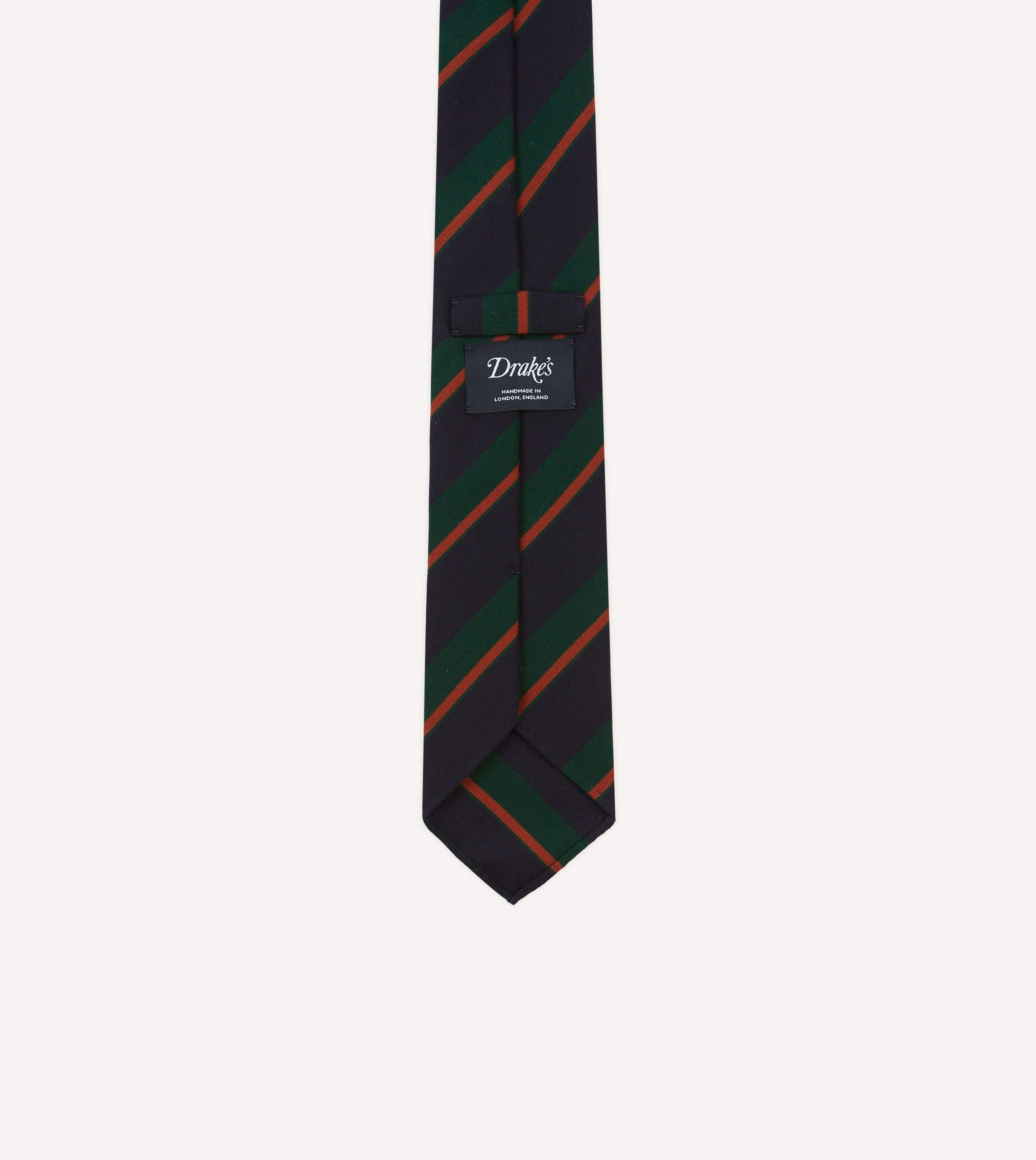 Navy, Green and Orange Stripe Mogador Wool Cotton Hand Rolled Tie - Image 4