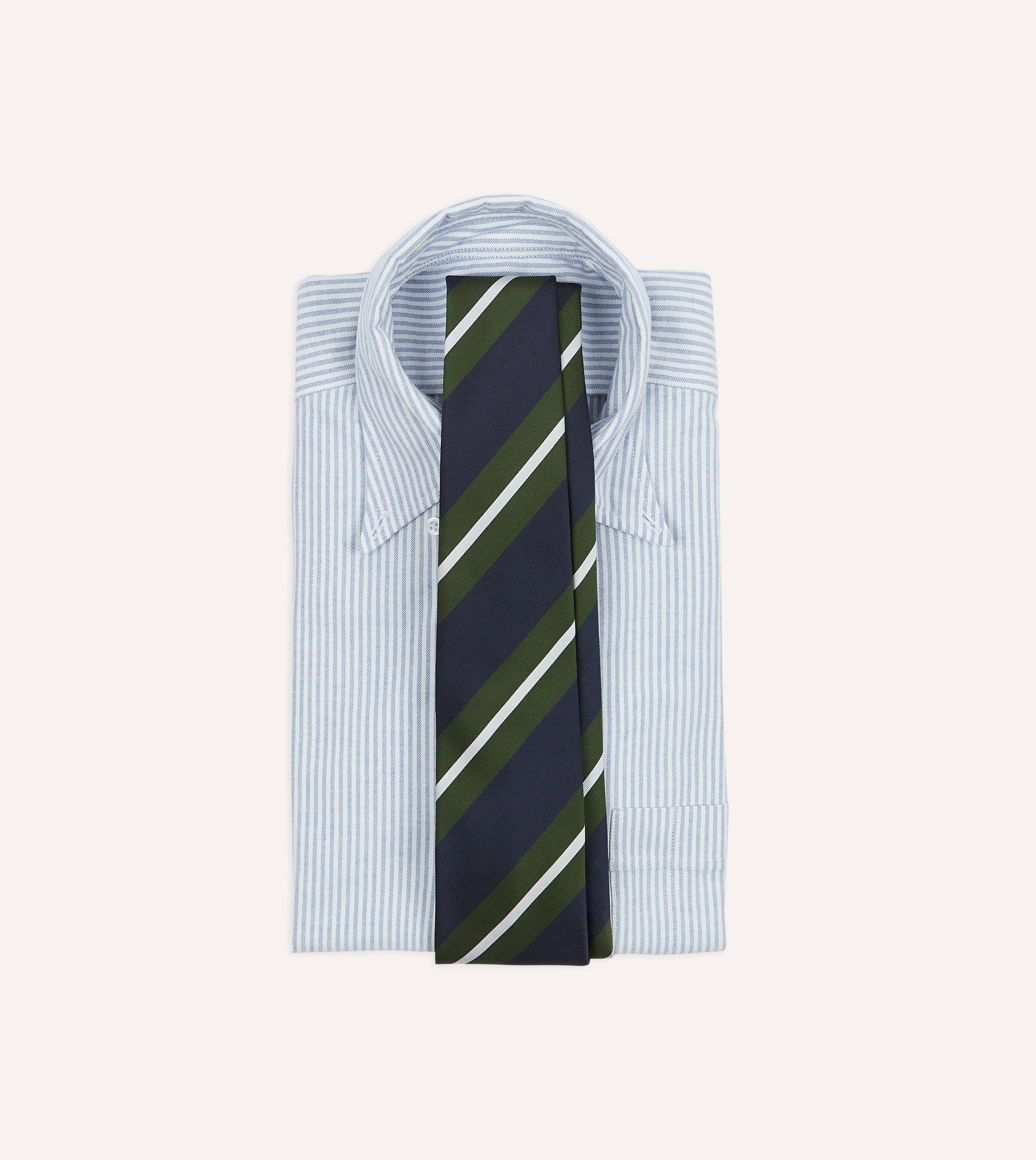 Navy, Green and White Regimental Stripe Mogador Tipped Tie - Image 2