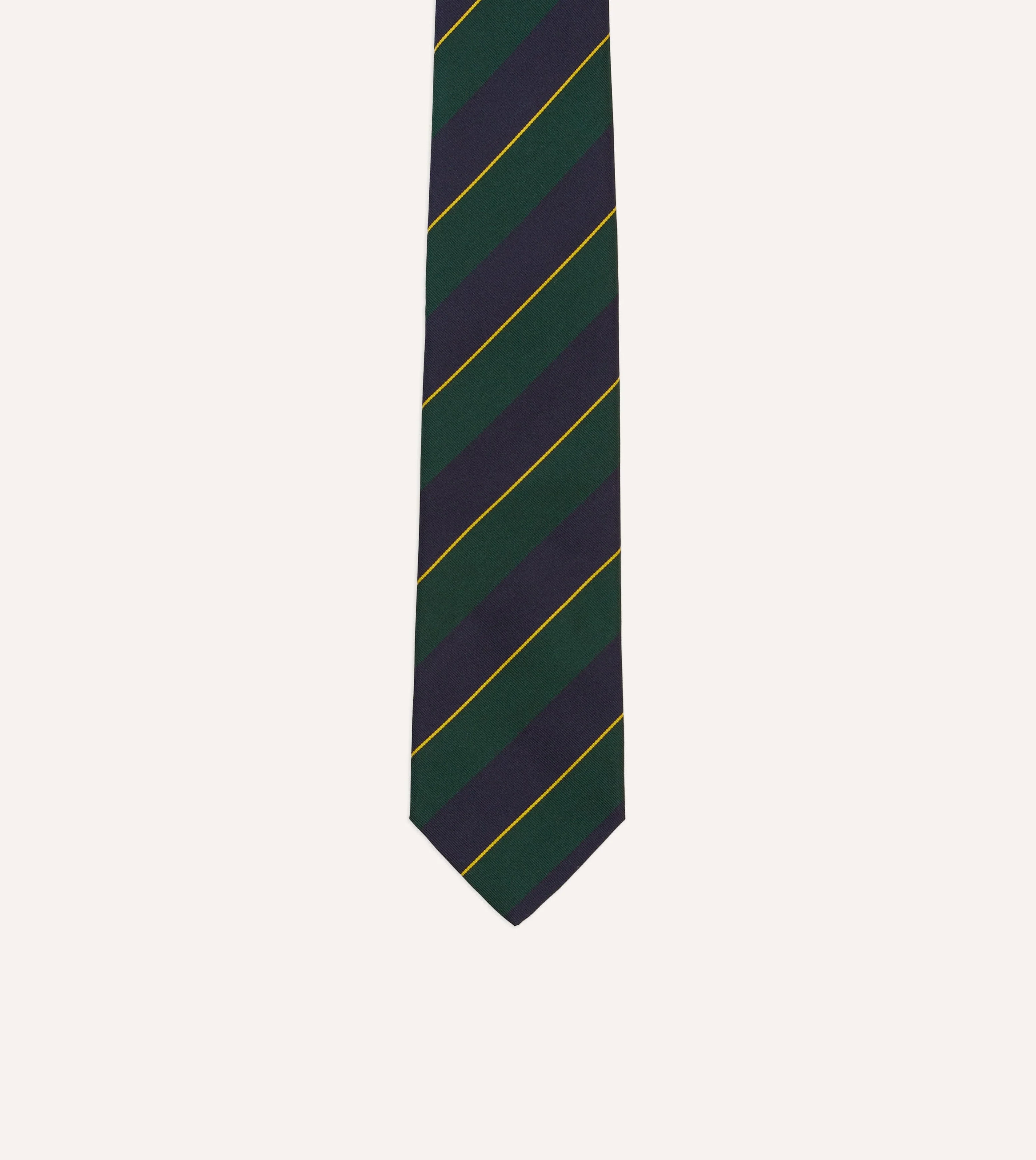 Navy, Green and Yellow Fine Stripe Mogador Silk Tipped Tie - Image 3