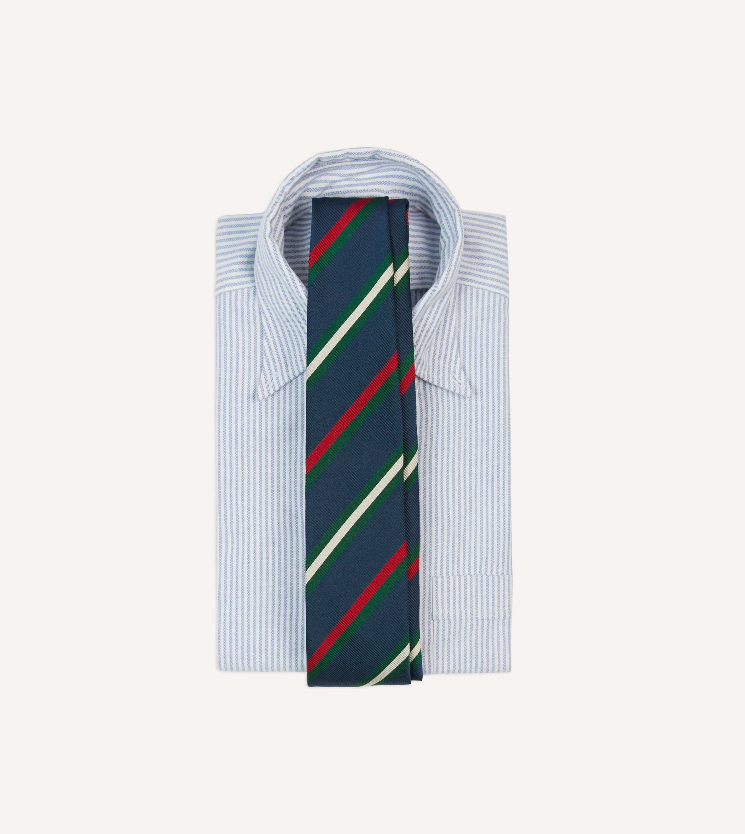Navy, Green, Red and White Stripe Repp Silk Tipped Tie - Image 2