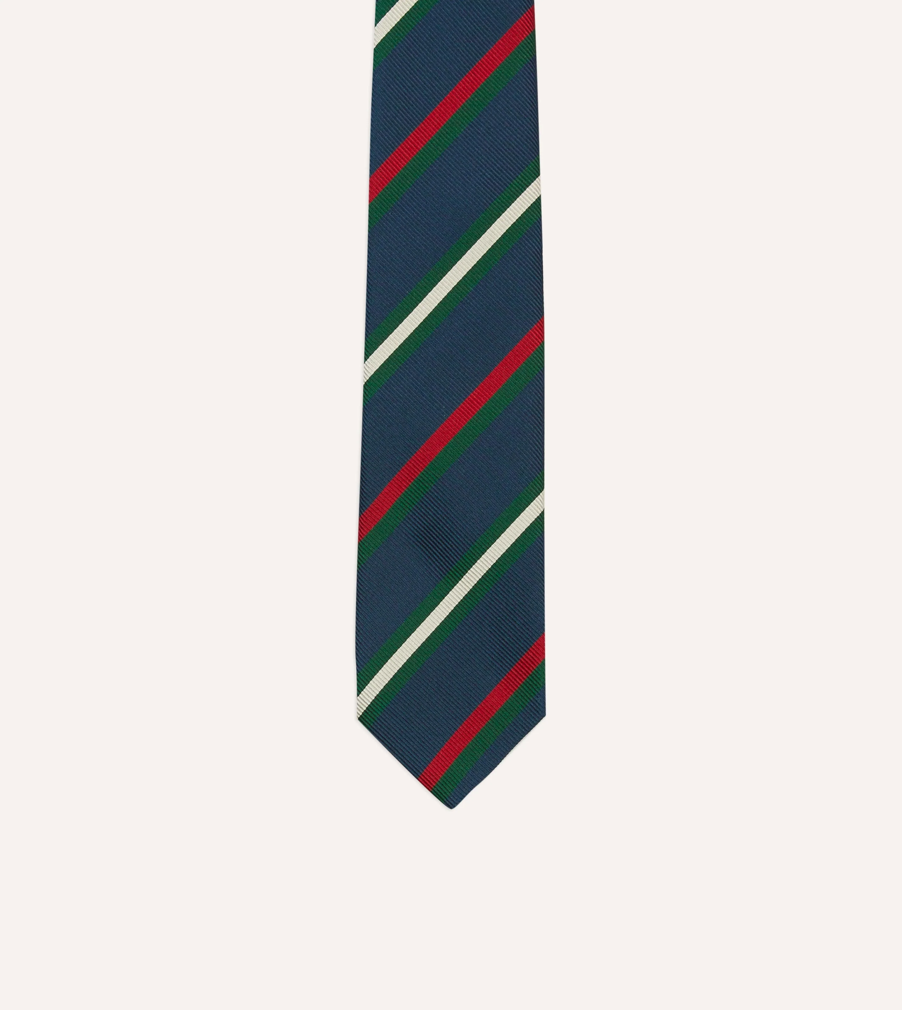 Navy, Green, Red and White Stripe Repp Silk Tipped Tie - Image 3
