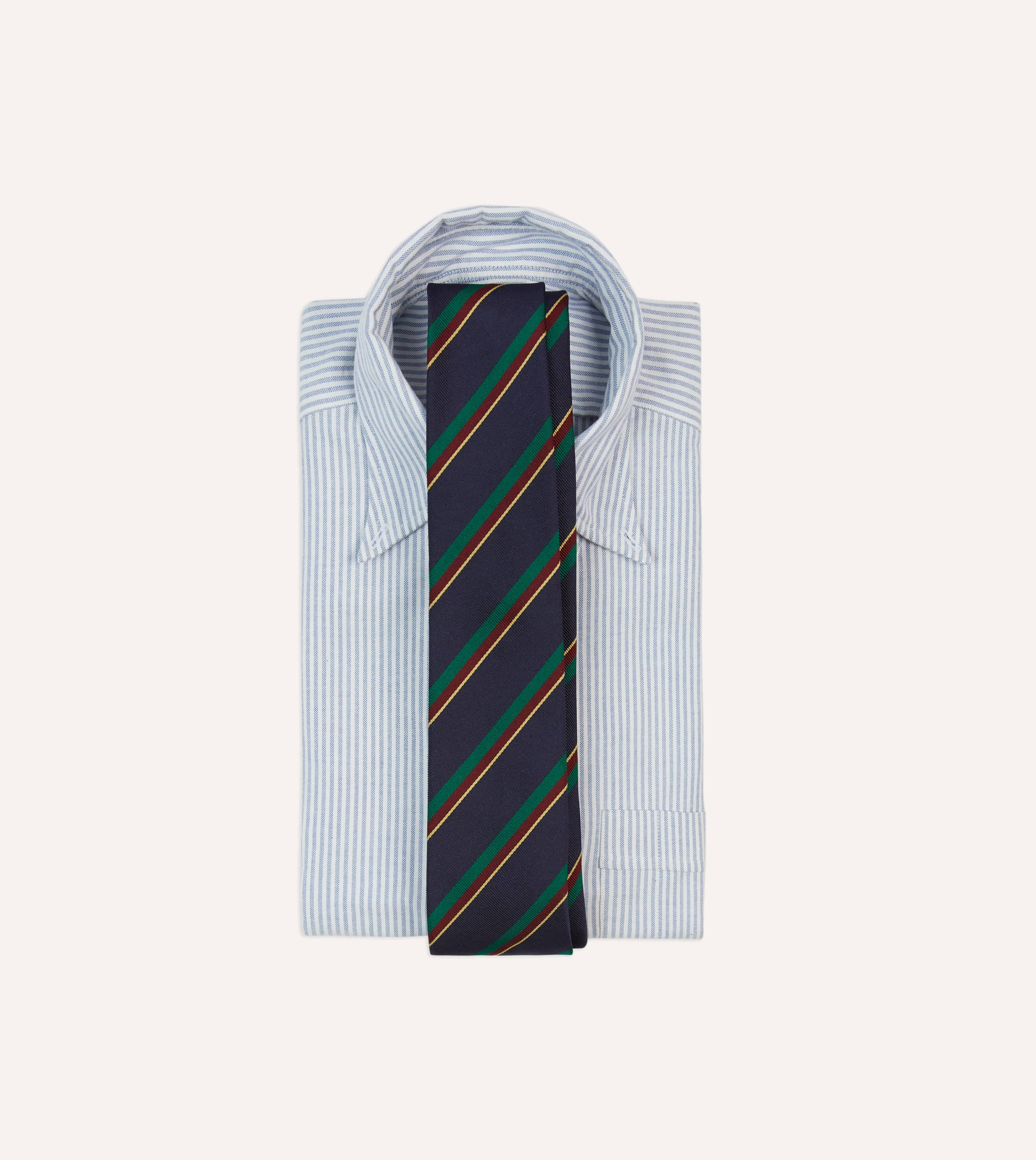 Navy, Green, Red and Yellow Multi Stripe Repp Silk Tipped Tie - Image 2