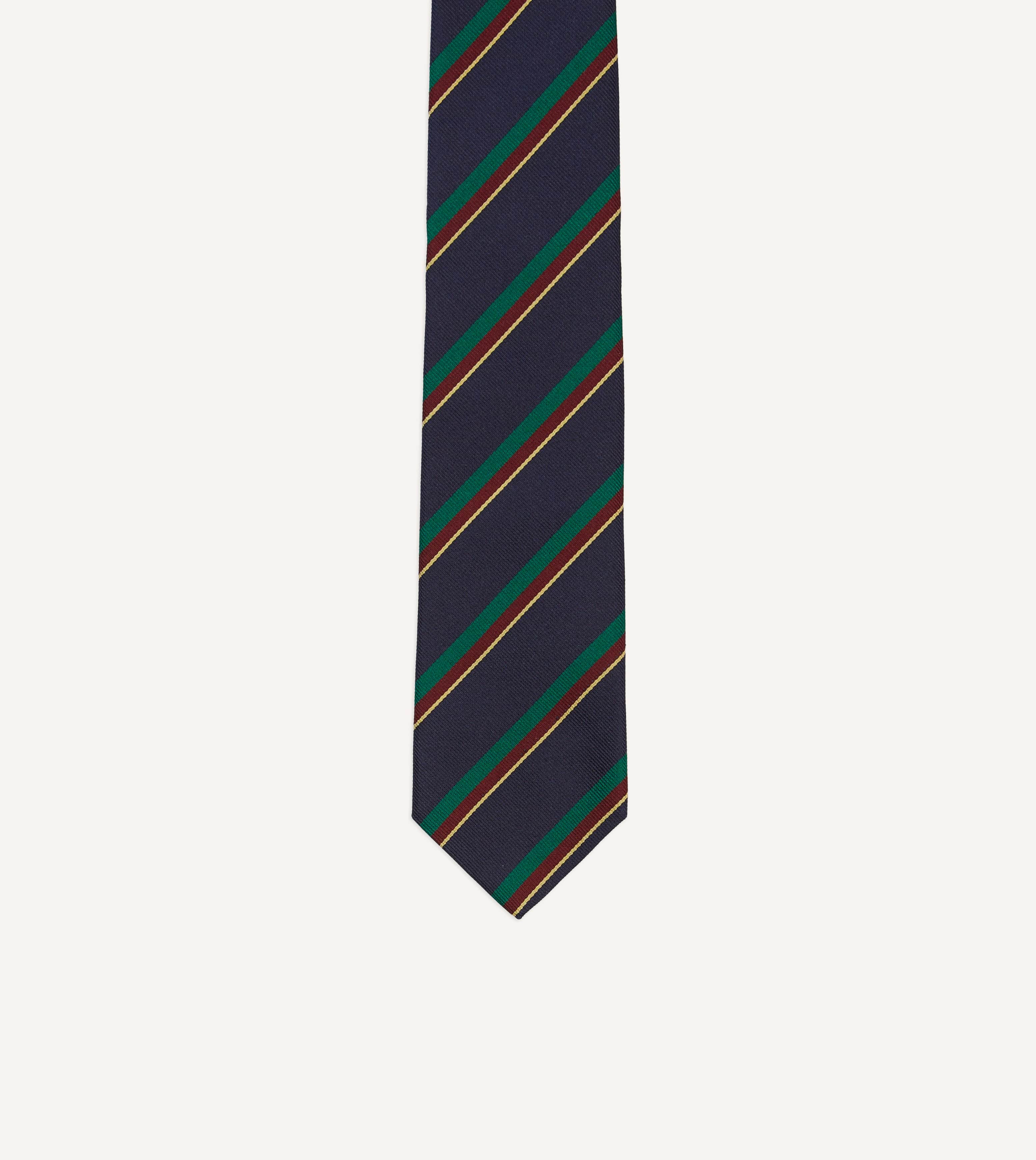 Navy, Green, Red and Yellow Multi Stripe Repp Silk Tipped Tie - Image 3