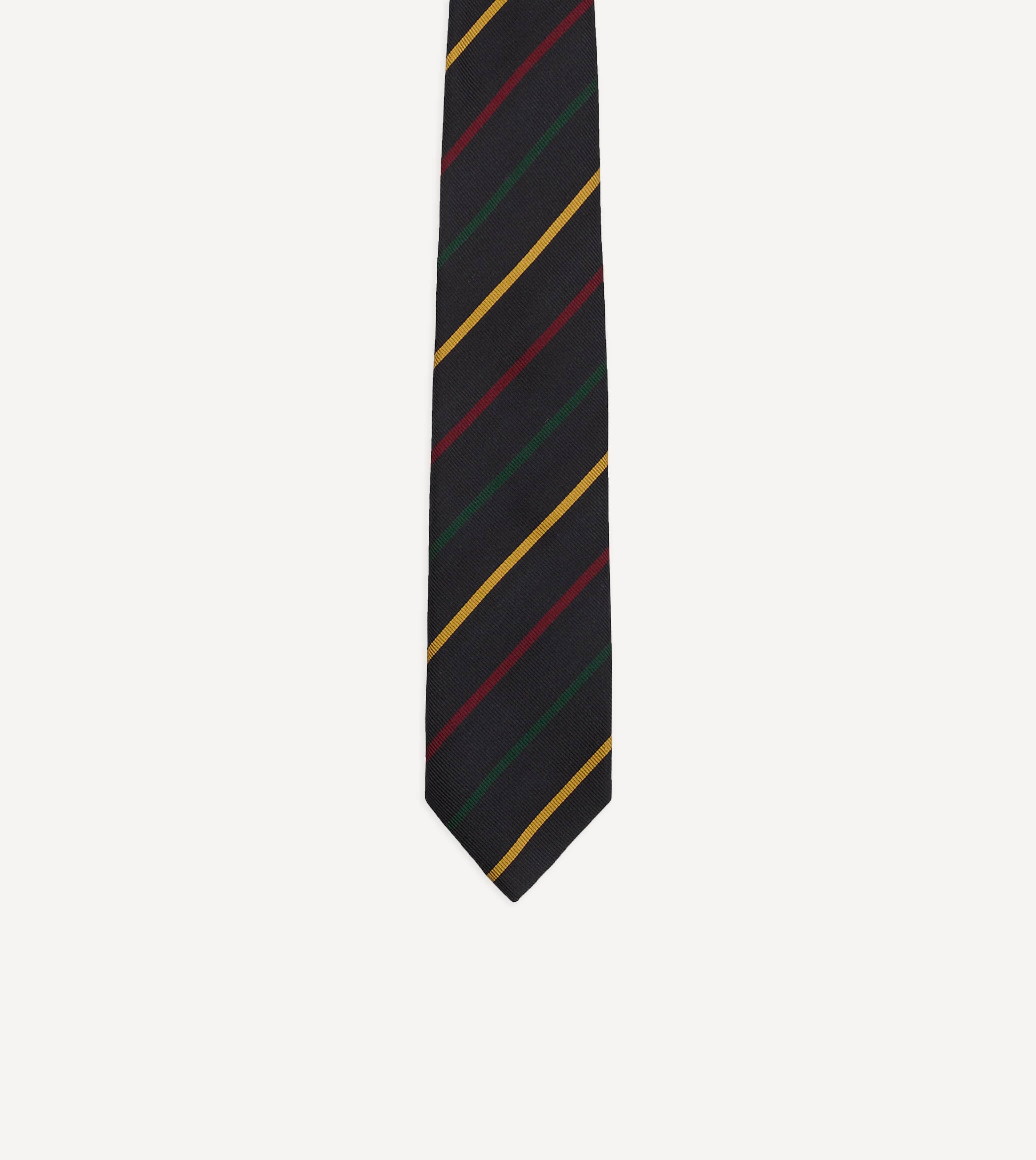Navy, Green, Red and Yellow Stripe Repp Silk Tipped Tie - Image 3