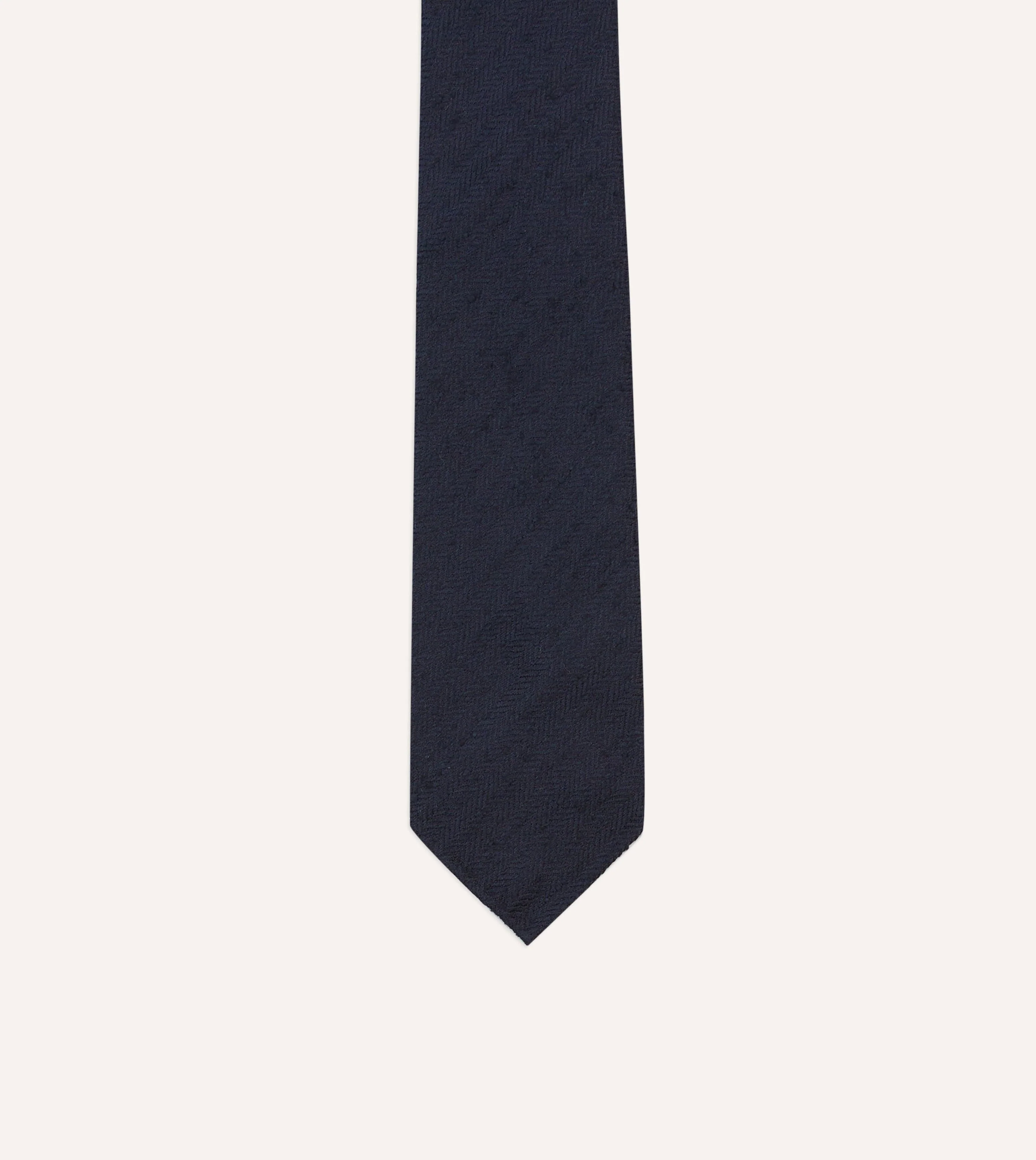 Navy Herringbone Shantung Silk Tipped Tie - Image 3