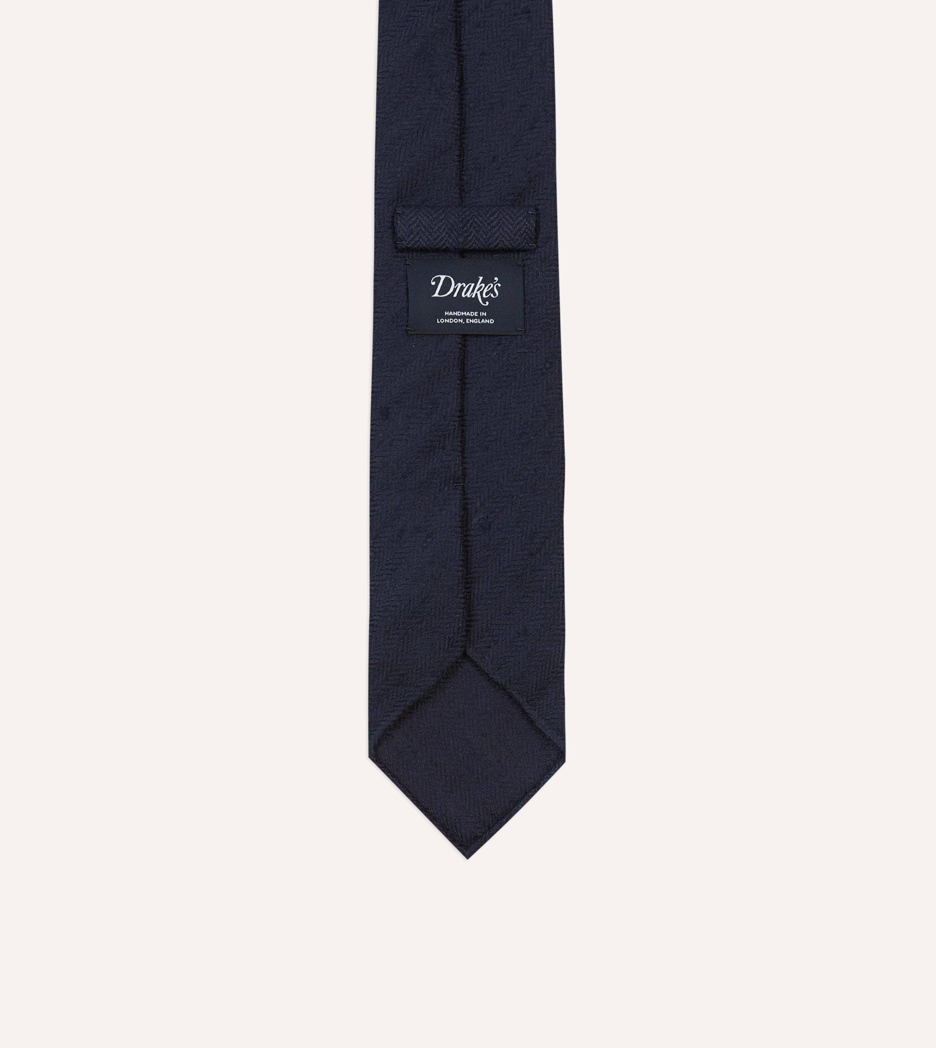 Navy Herringbone Shantung Silk Tipped Tie - Image 4