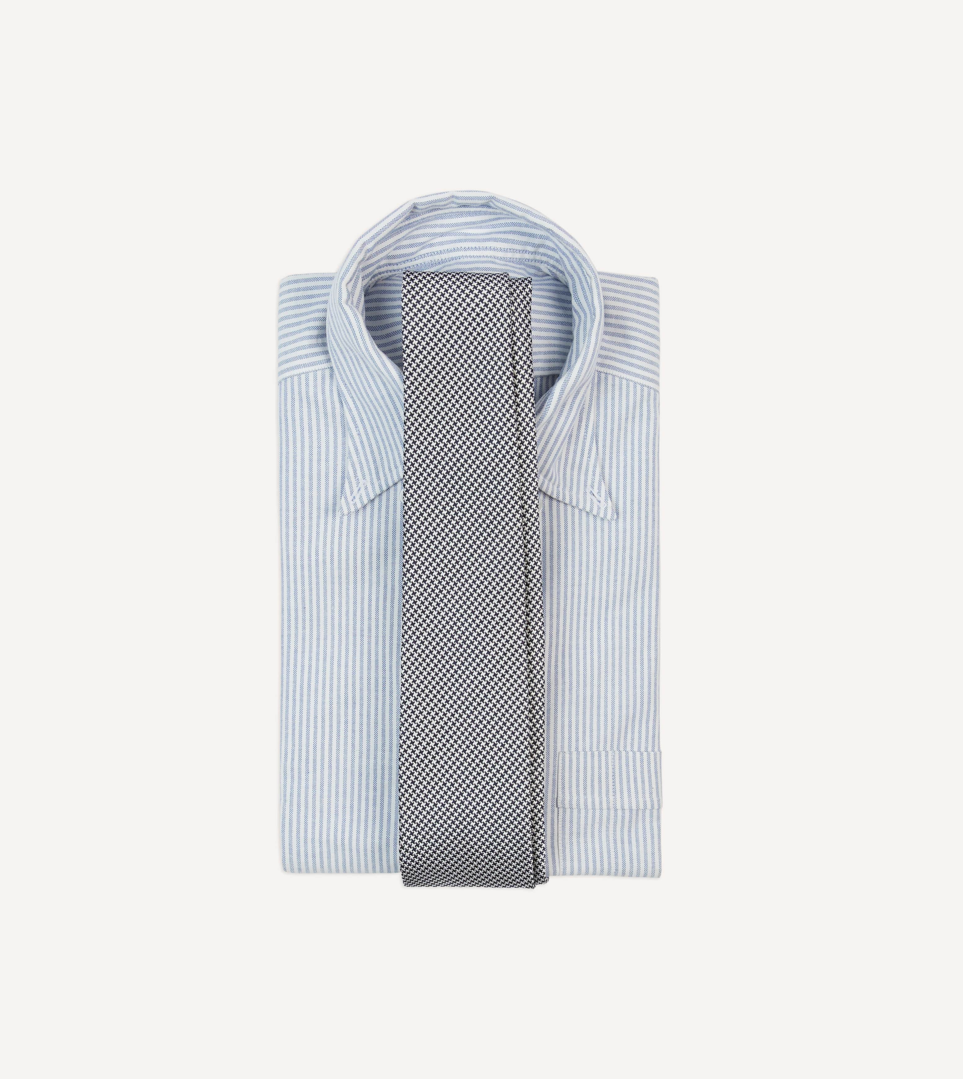Navy Houndstooth Mogador Silk Tipped Tie - Image 2