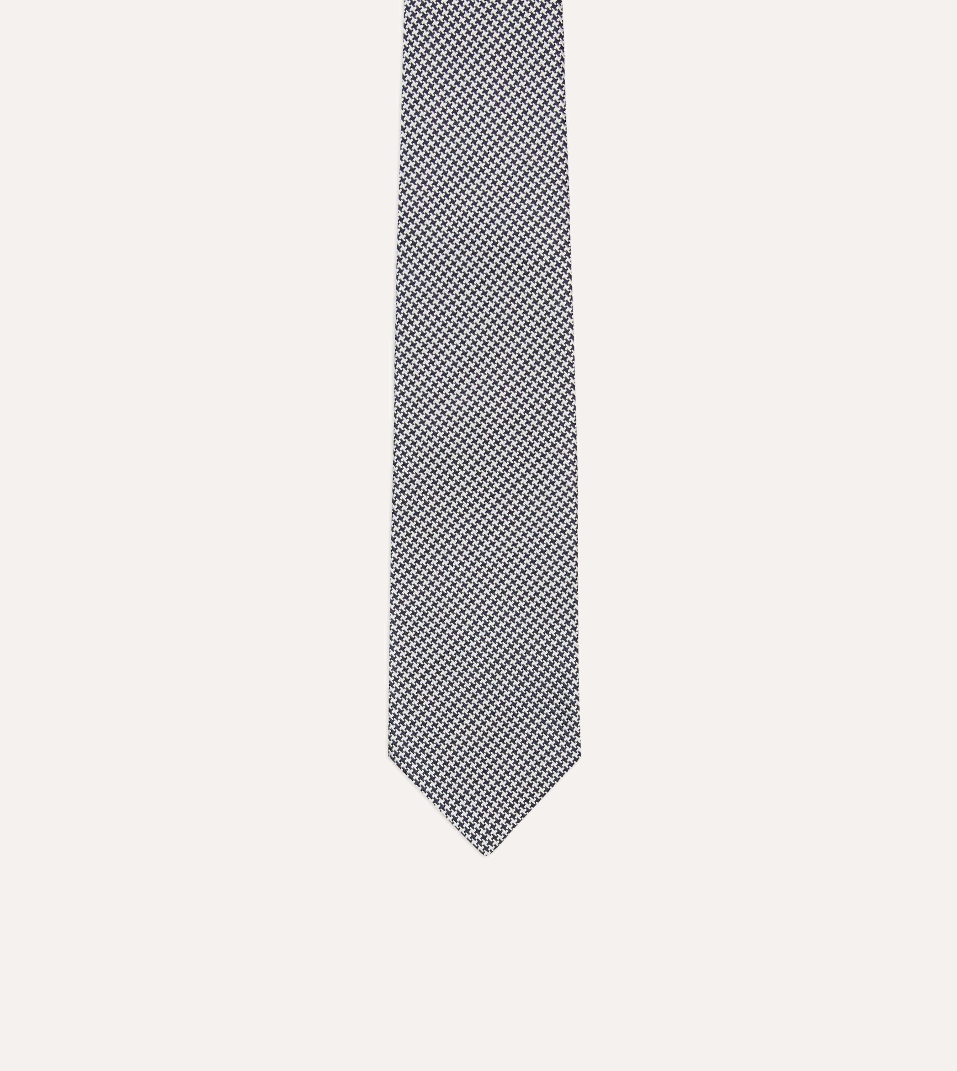 Navy Houndstooth Mogador Silk Tipped Tie - Image 3