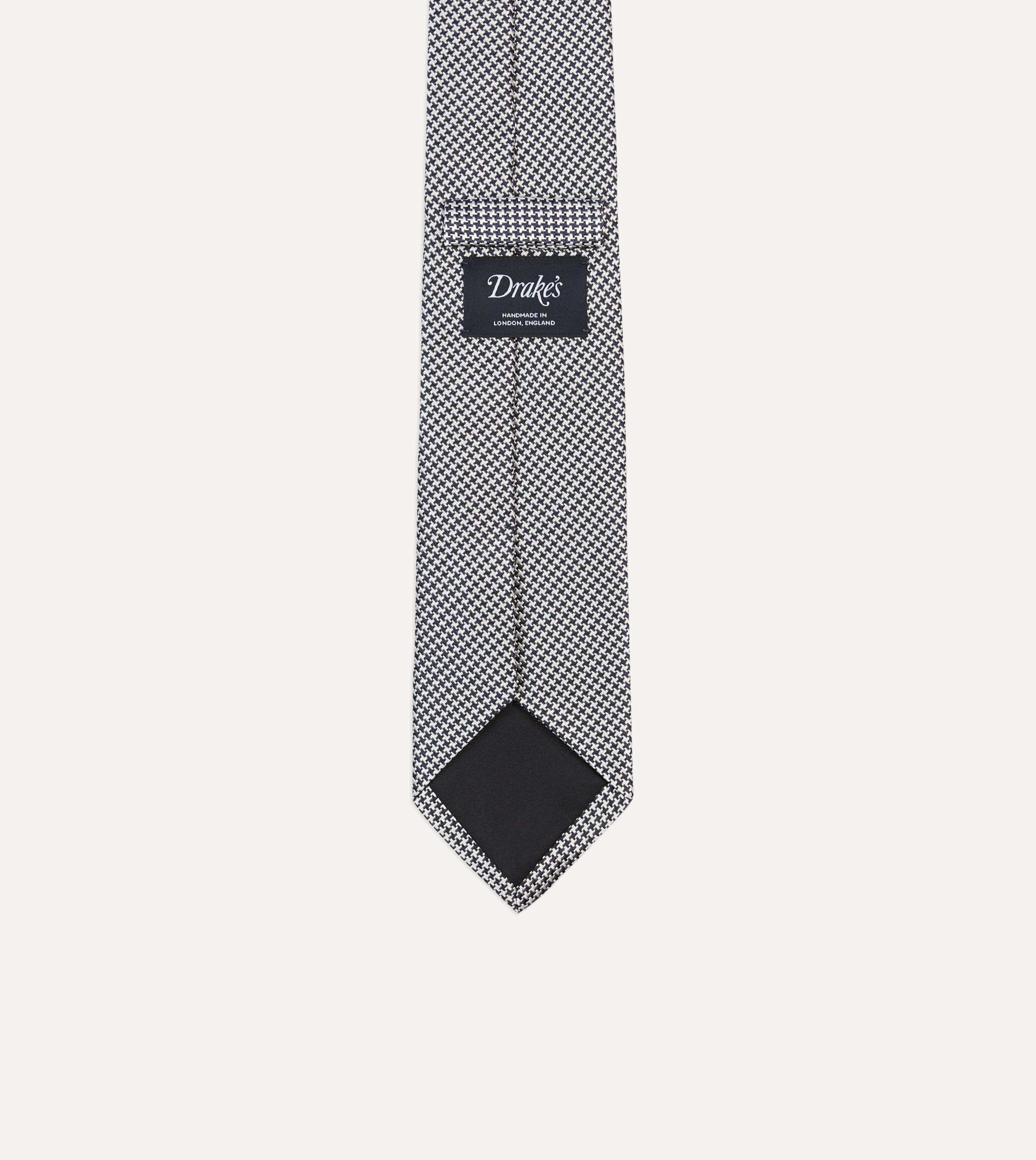 Navy Houndstooth Mogador Silk Tipped Tie - Image 4
