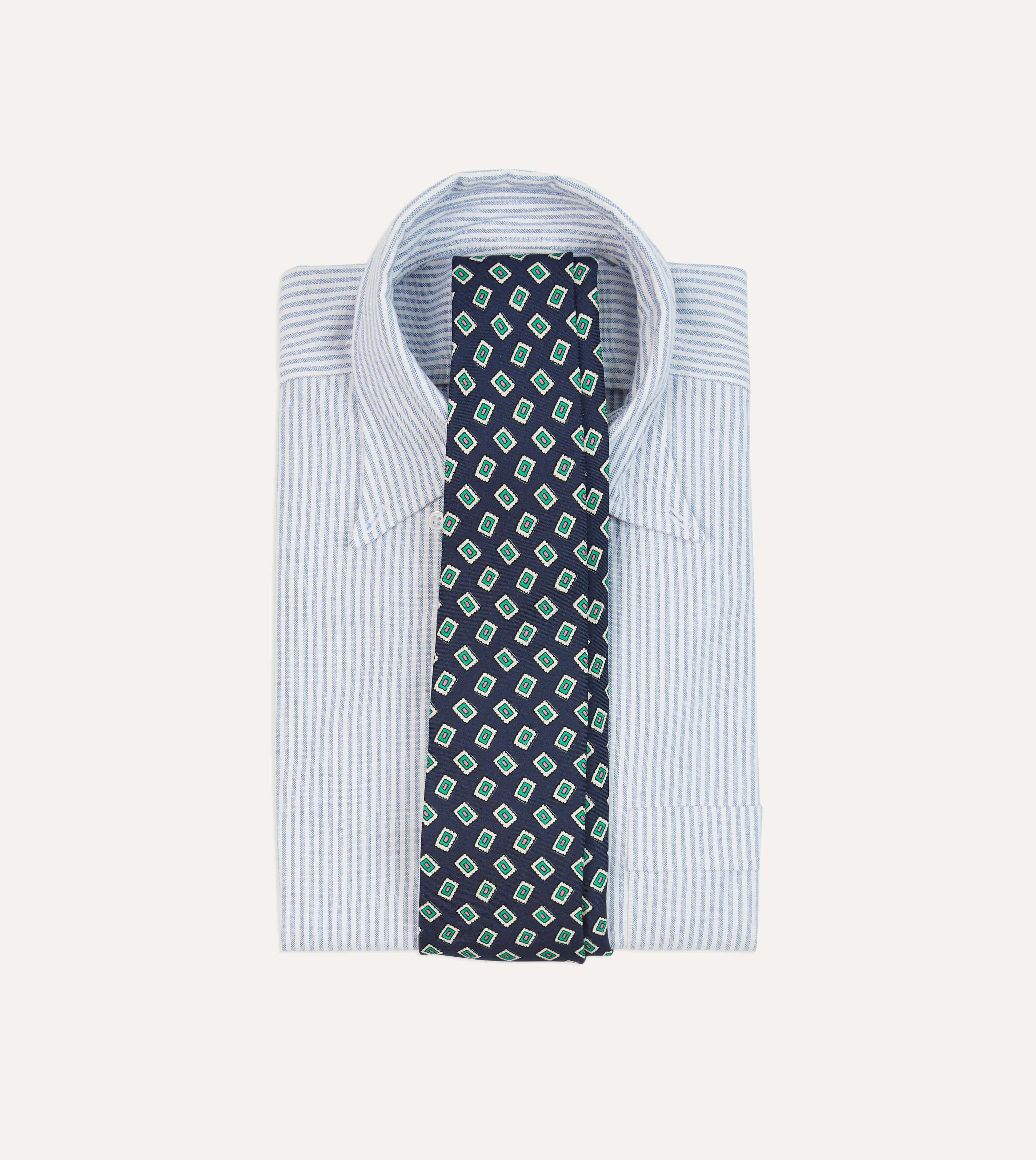 Navy Jumbled Medallion Print Silk Self Tipped Tie - Image 2