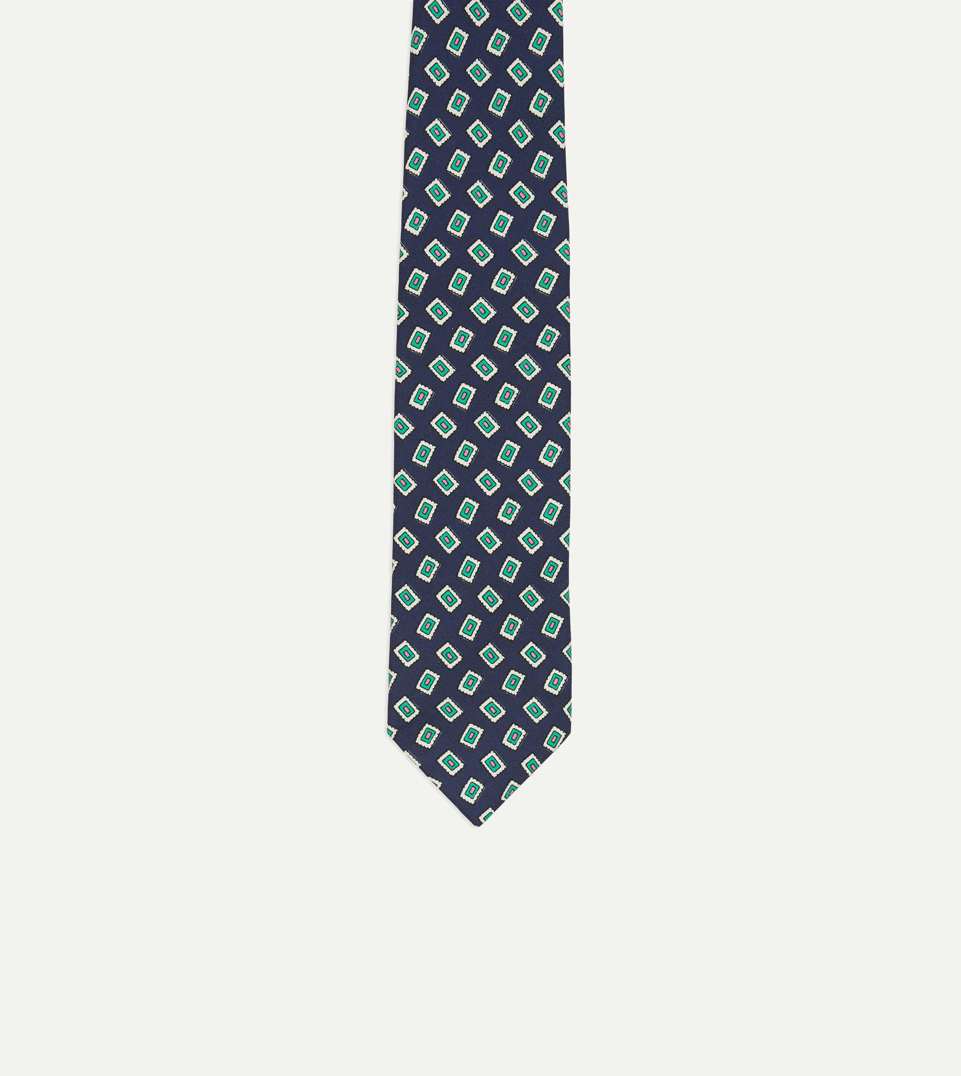 Navy Jumbled Medallion Print Silk Self Tipped Tie - Image 3
