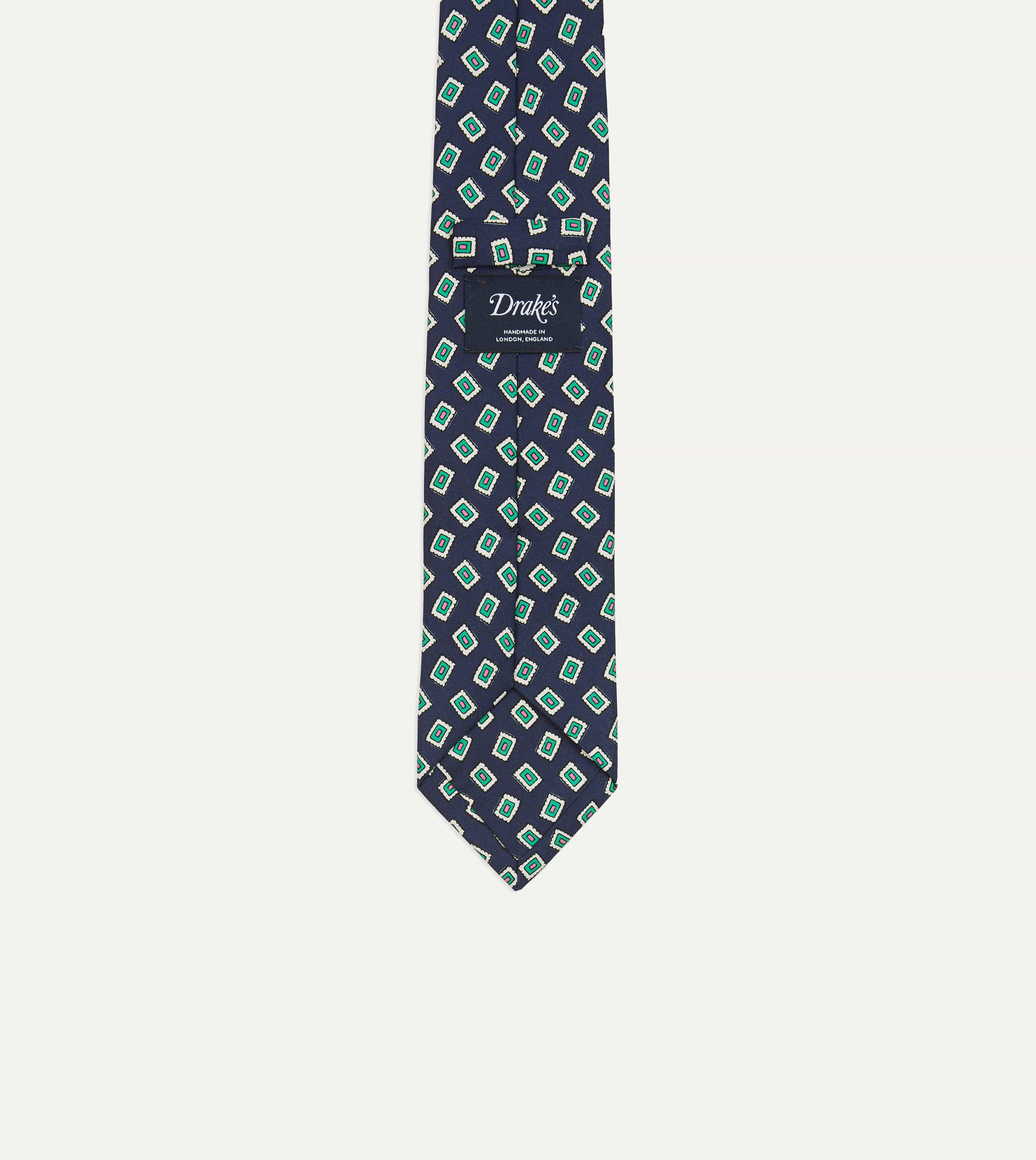 Navy Jumbled Medallion Print Silk Self Tipped Tie - Image 4