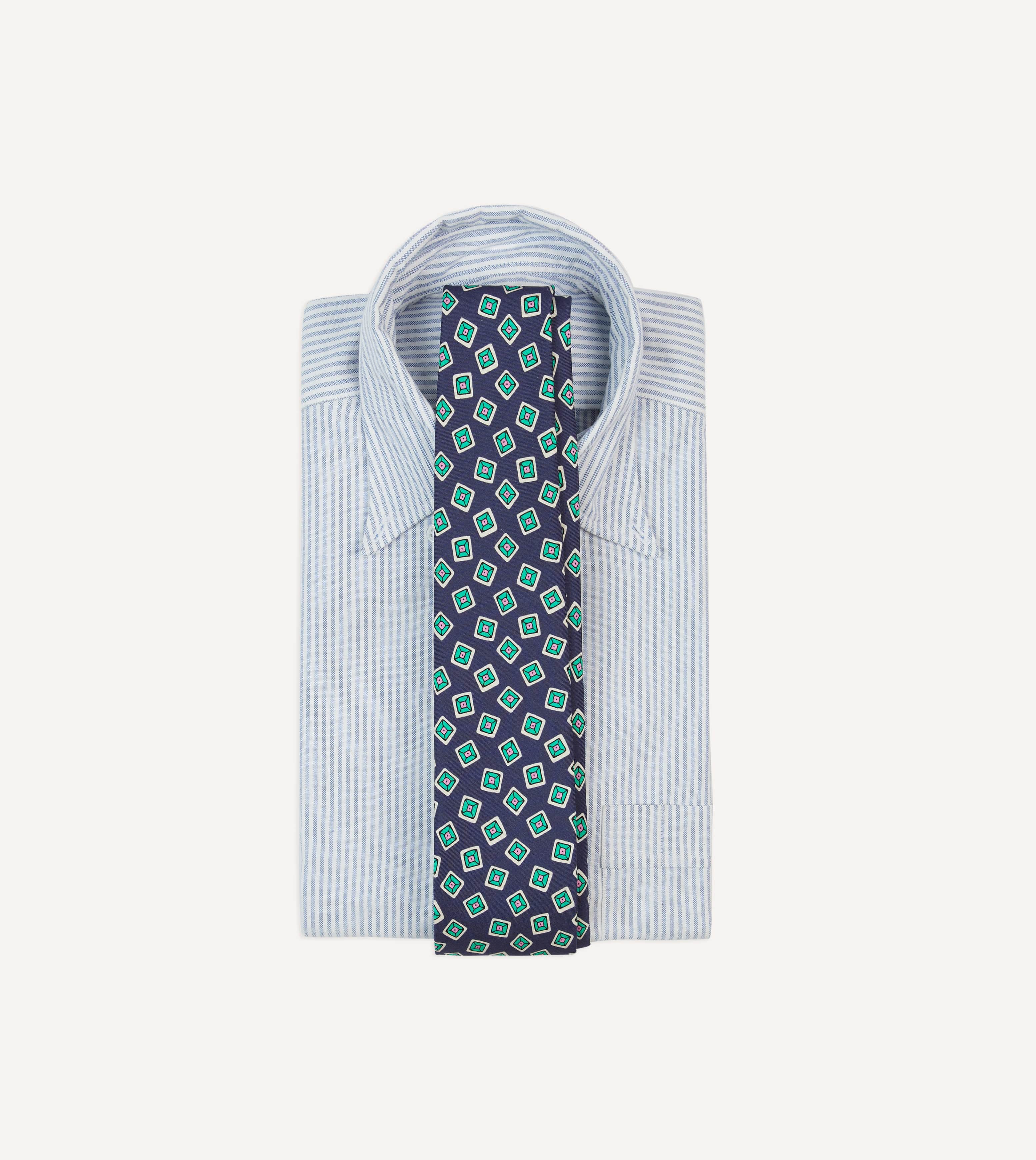 Navy Jumbled Tile Print Silk Self Tipped Tie - Image 2