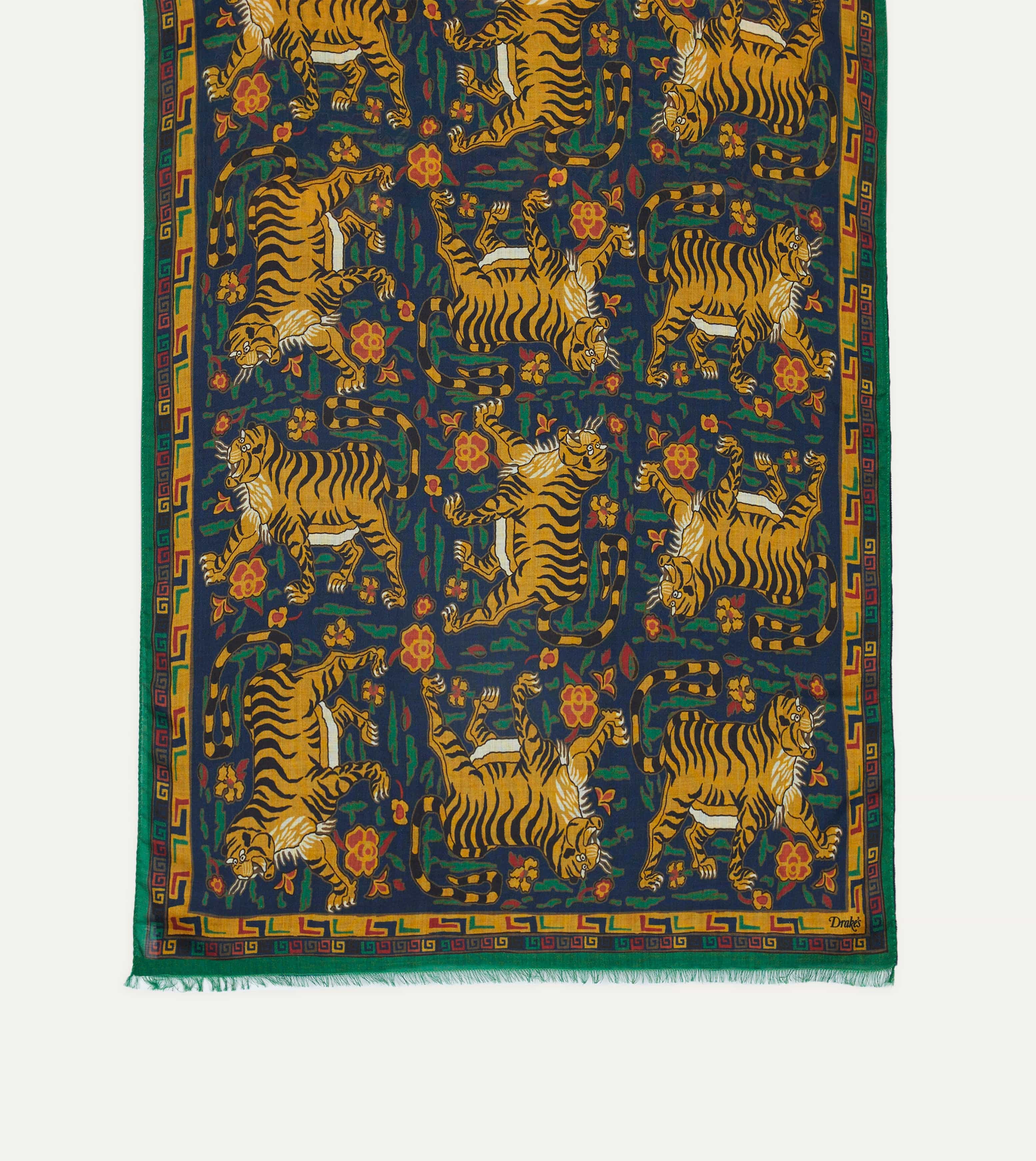 Navy Jumbo Tiger Print Wool-Silk Scarf - Image 3