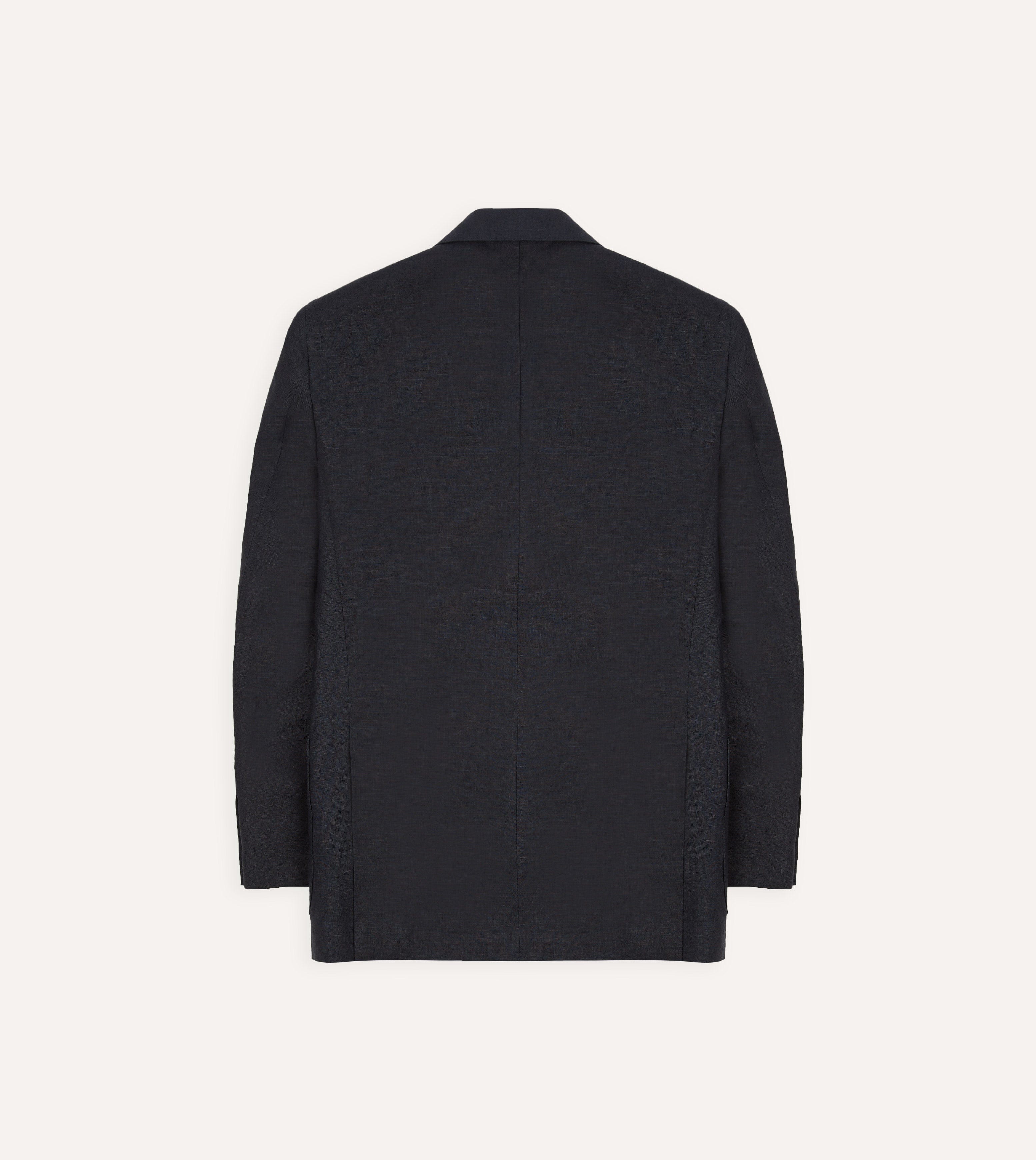 Navy Linen Double-Breasted Tailored Jacket - Image 8