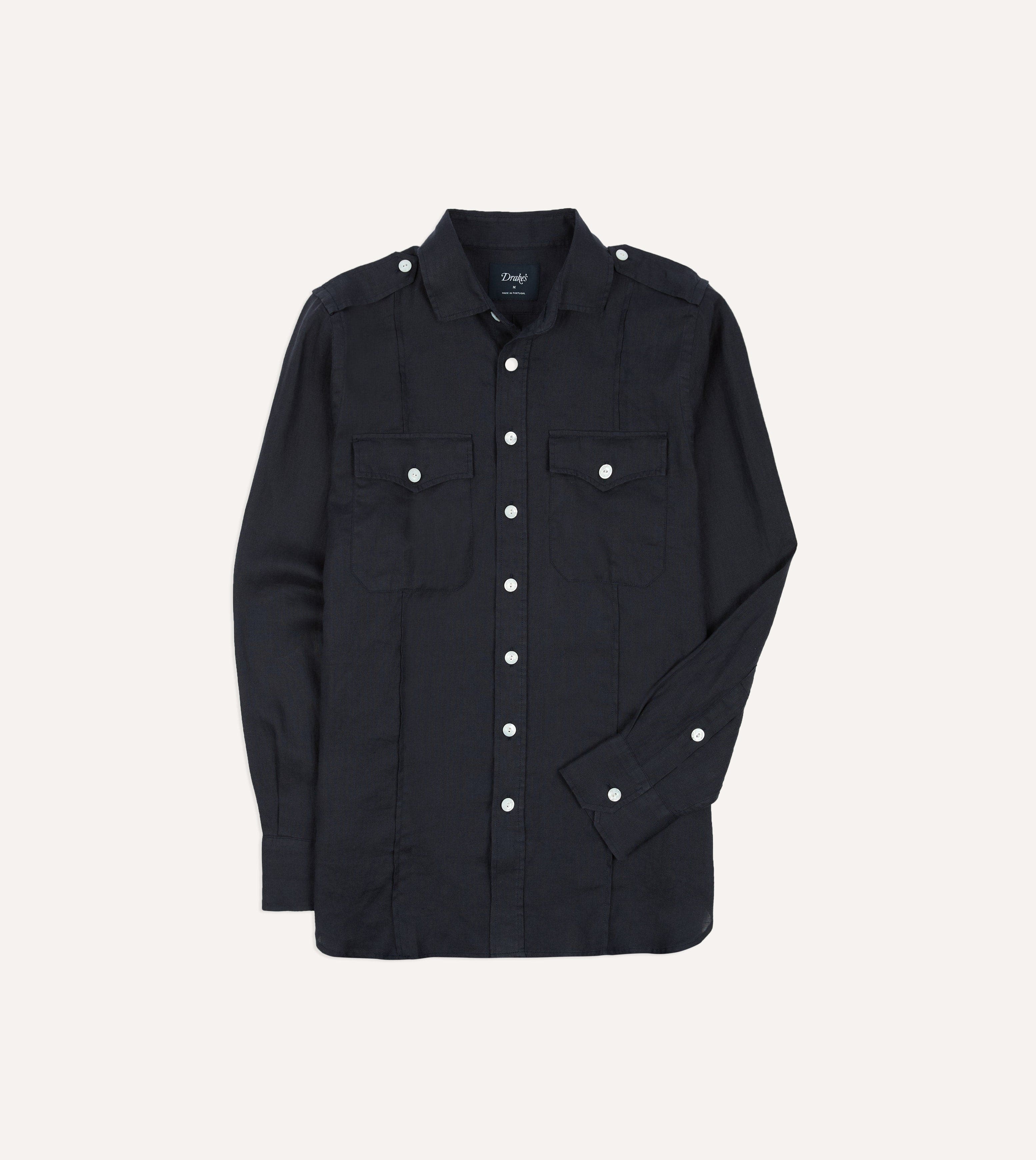 Navy Linen Pintuck Military Shirt - Image 3