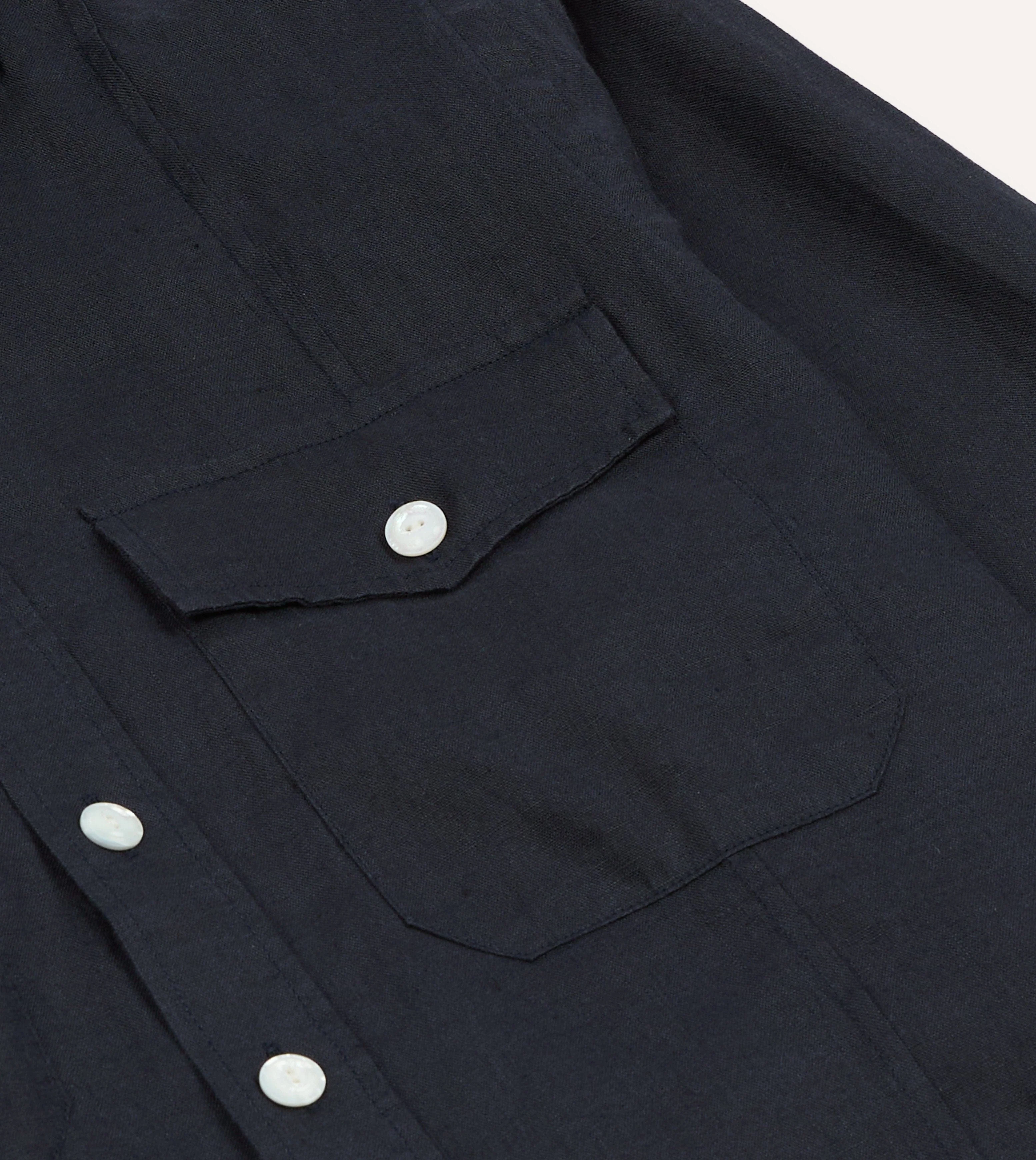Navy Linen Pintuck Military Shirt - Image 5