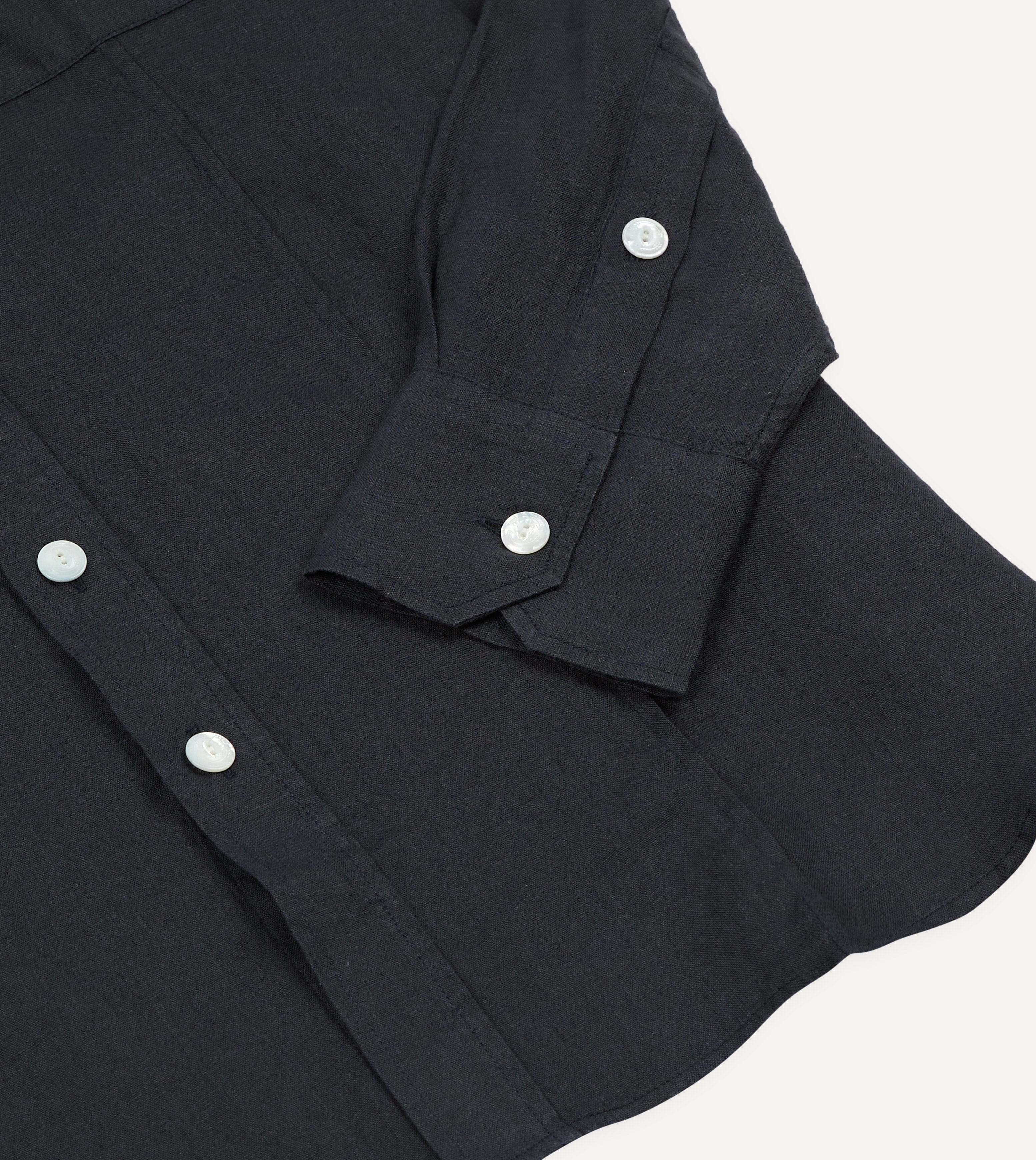 Navy Linen Pintuck Military Shirt - Image 6