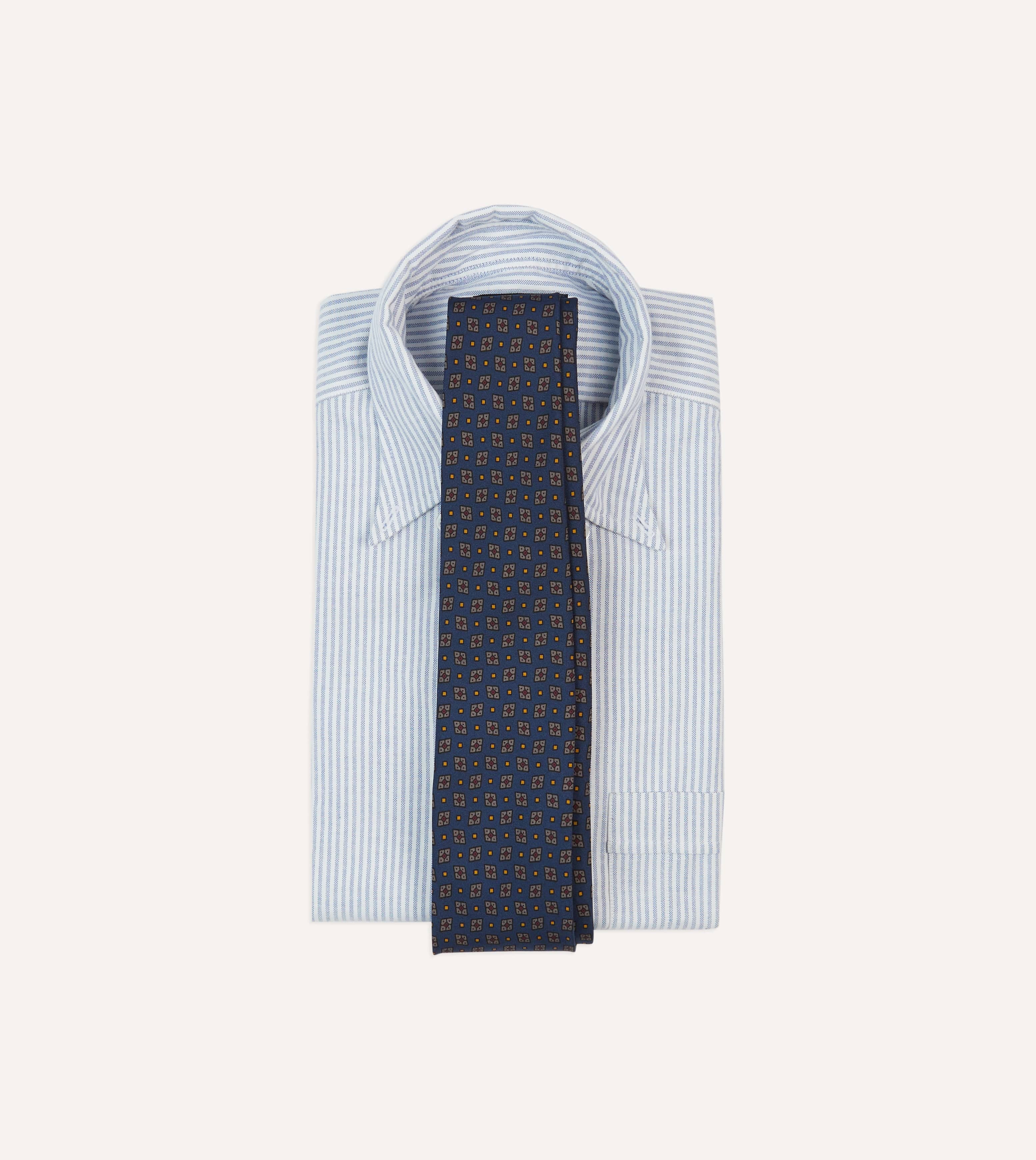 Navy Medallion Print Silk Twill Self Tipped Tie - Image 2