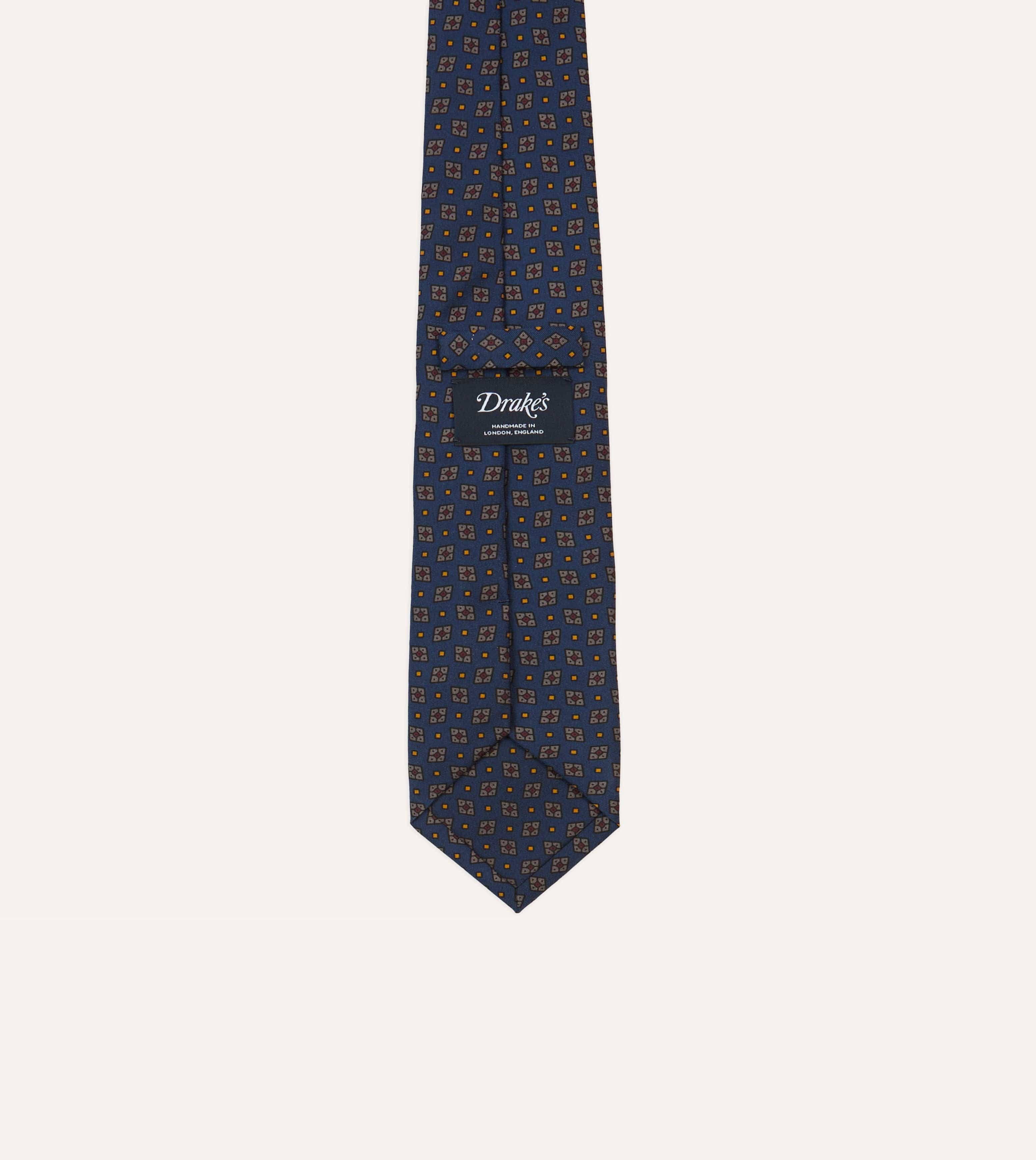 Navy Medallion Print Silk Twill Self Tipped Tie - Image 4