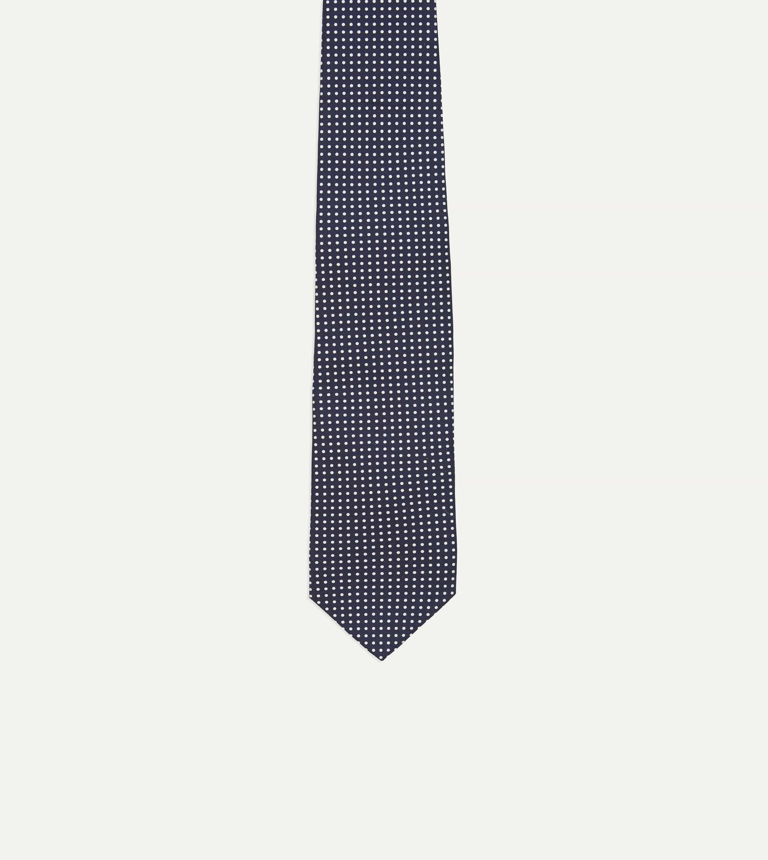 Navy Micro Polka Dot Silk Self-Tipped Tie - Image 3