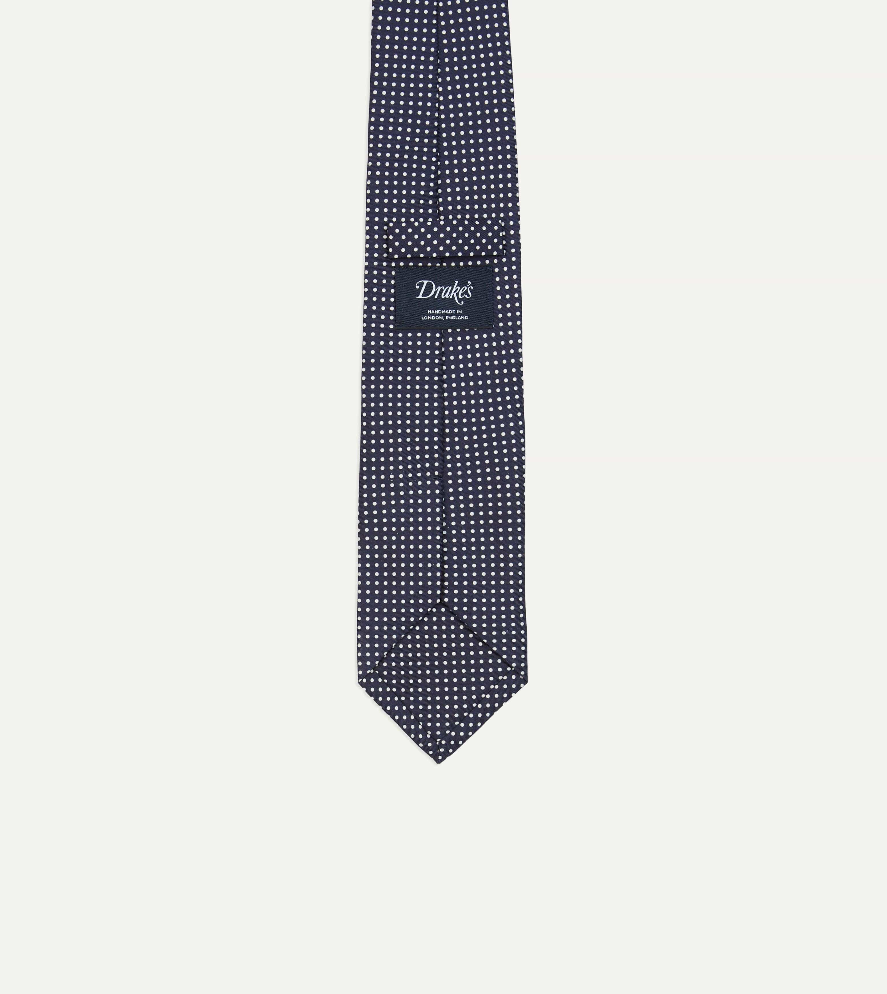 Navy Micro Polka Dot Silk Self-Tipped Tie - Image 4