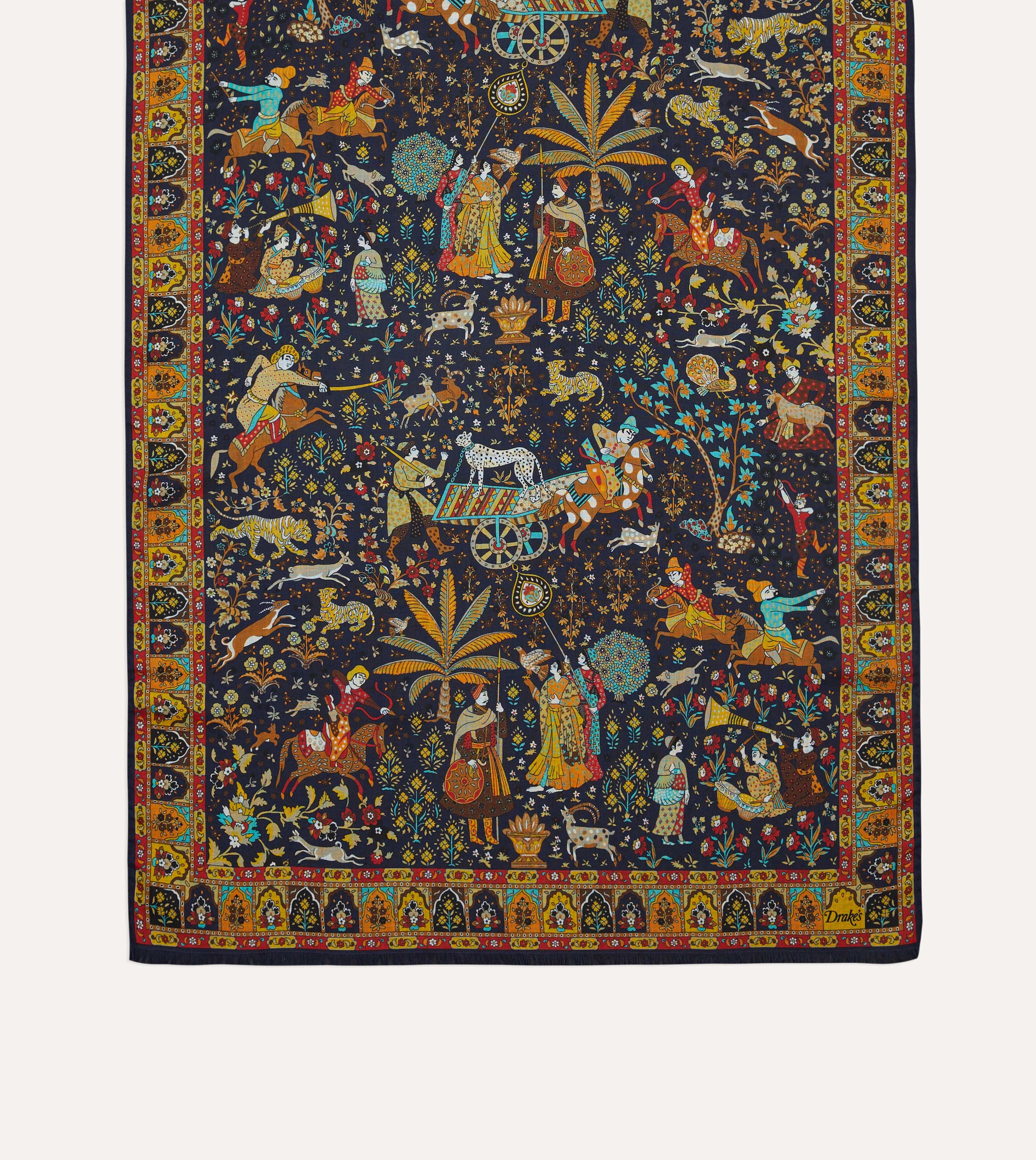 Navy Mughal Garden Print Wool Silk Scarf - Image 3