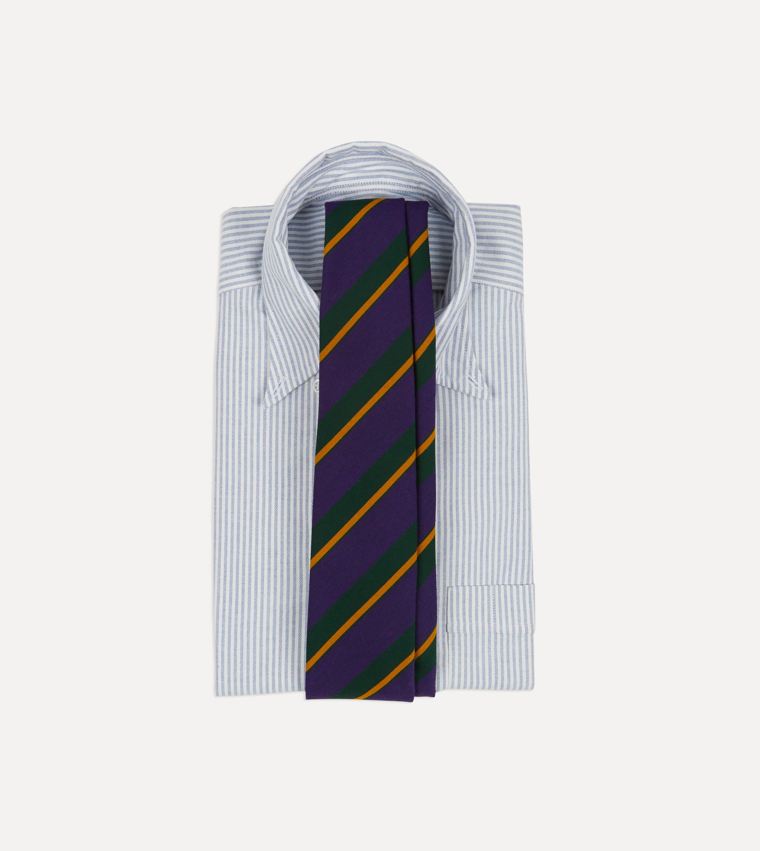 Navy Multicoloured Stripe Repp Wool Cotton Hand-Rolled Tie - Image 2