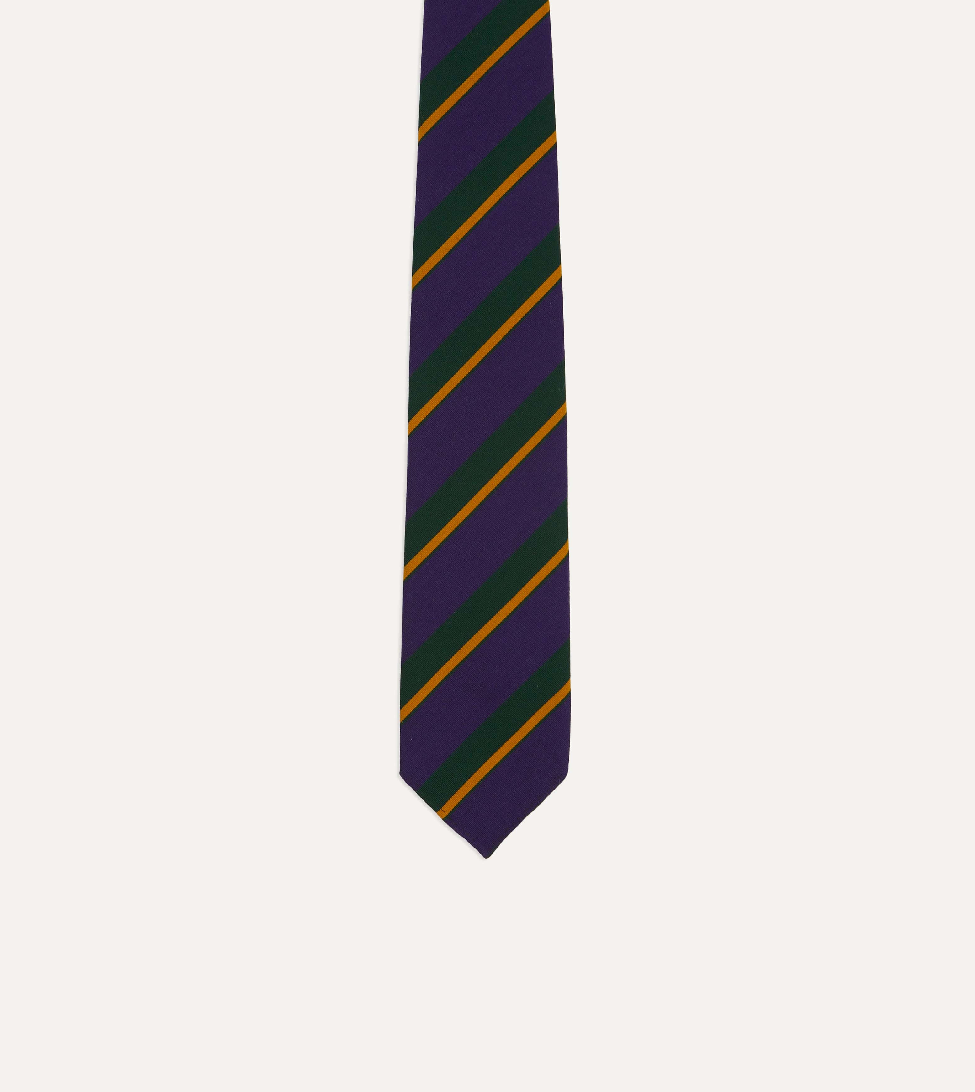 Navy Multicoloured Stripe Repp Wool Cotton Hand-Rolled Tie - Image 3