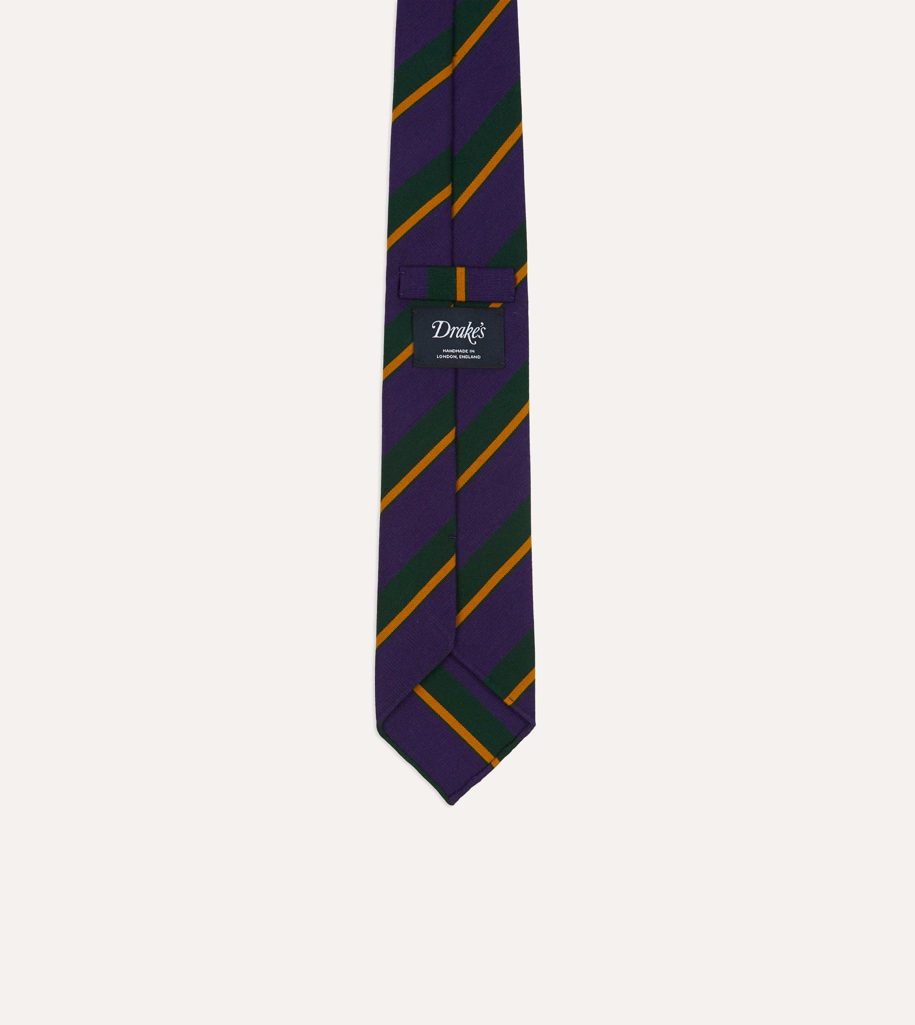 Navy Multicoloured Stripe Repp Wool Cotton Hand-Rolled Tie - Image 4