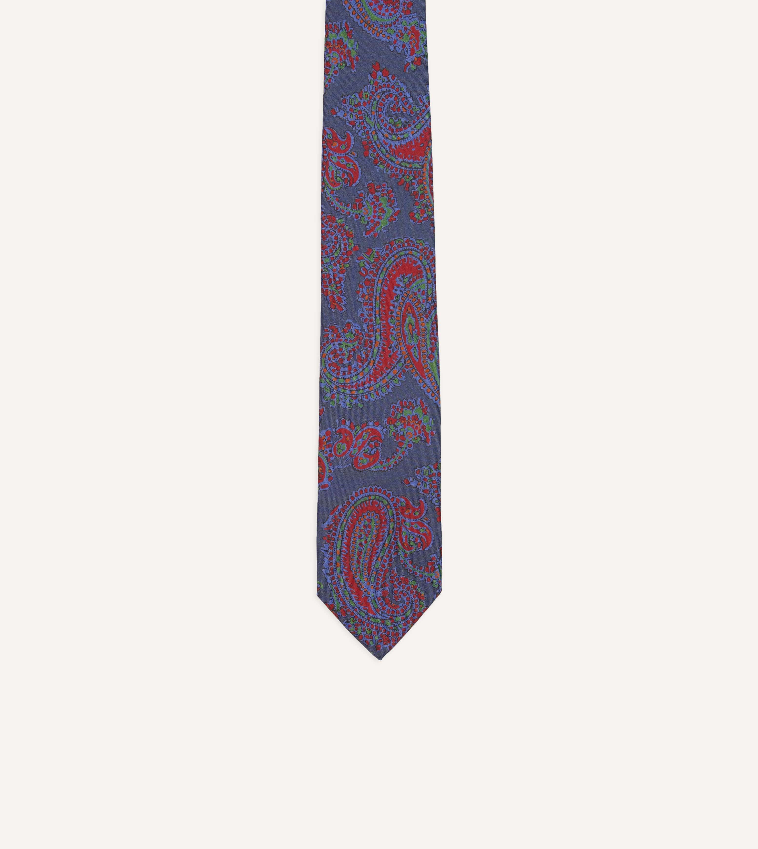 Navy Paisley Print Silk Self Tipped Tie - Image 3