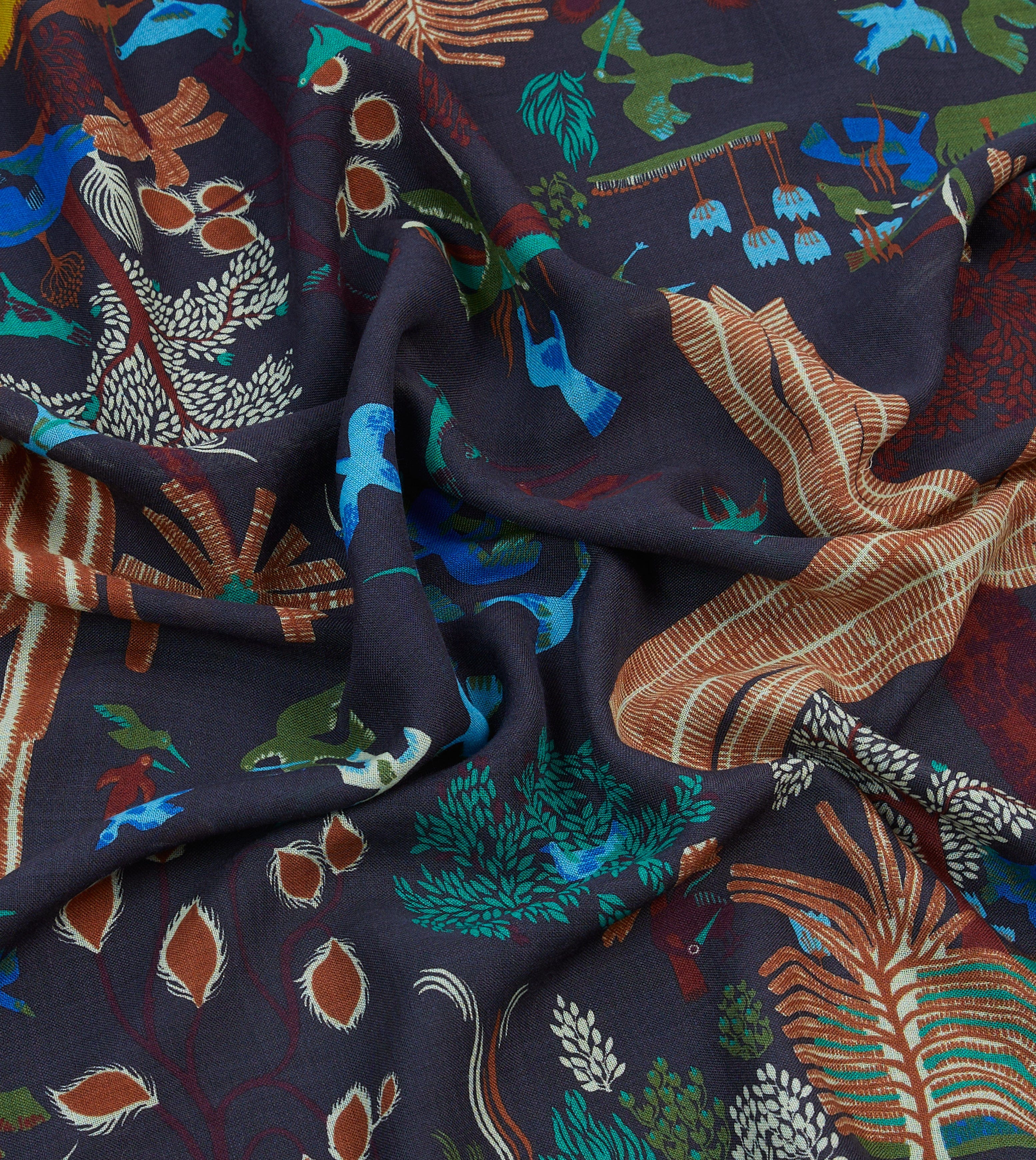 Navy Palm Print Wool-Silk Bandana - Image 2