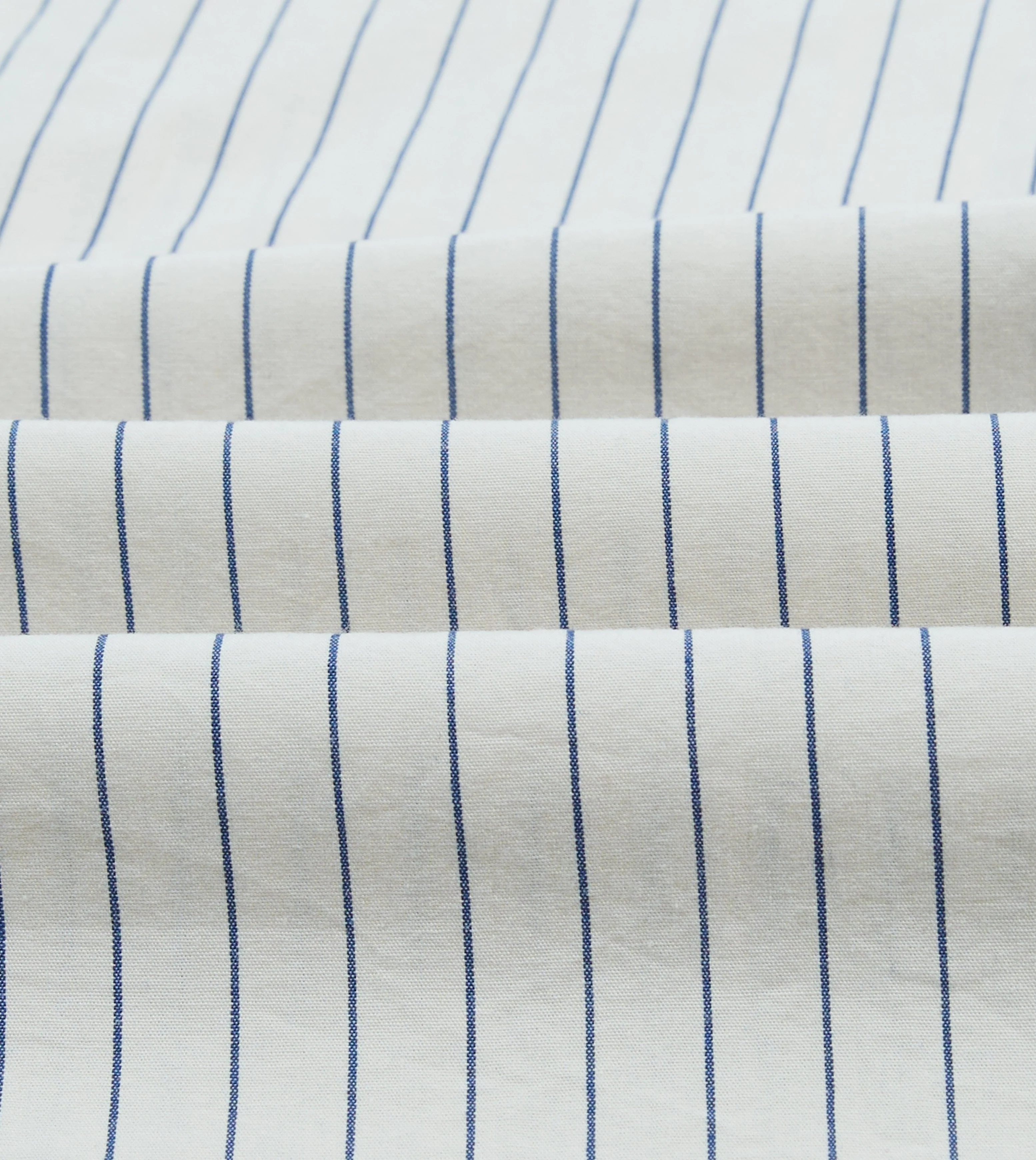Navy Pencil Stripe Selvedge Cotton Long Point Collar Shirt - Image 2