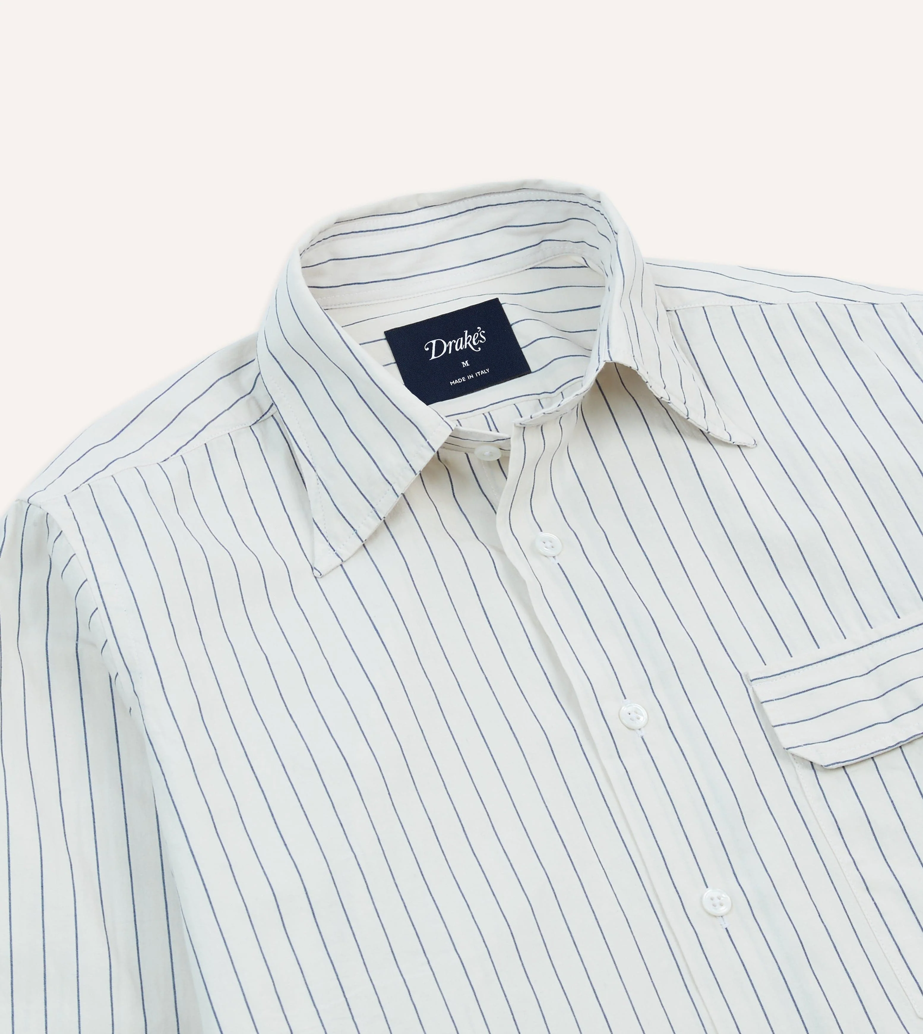 Navy Pencil Stripe Selvedge Cotton Long Point Collar Shirt - Image 3