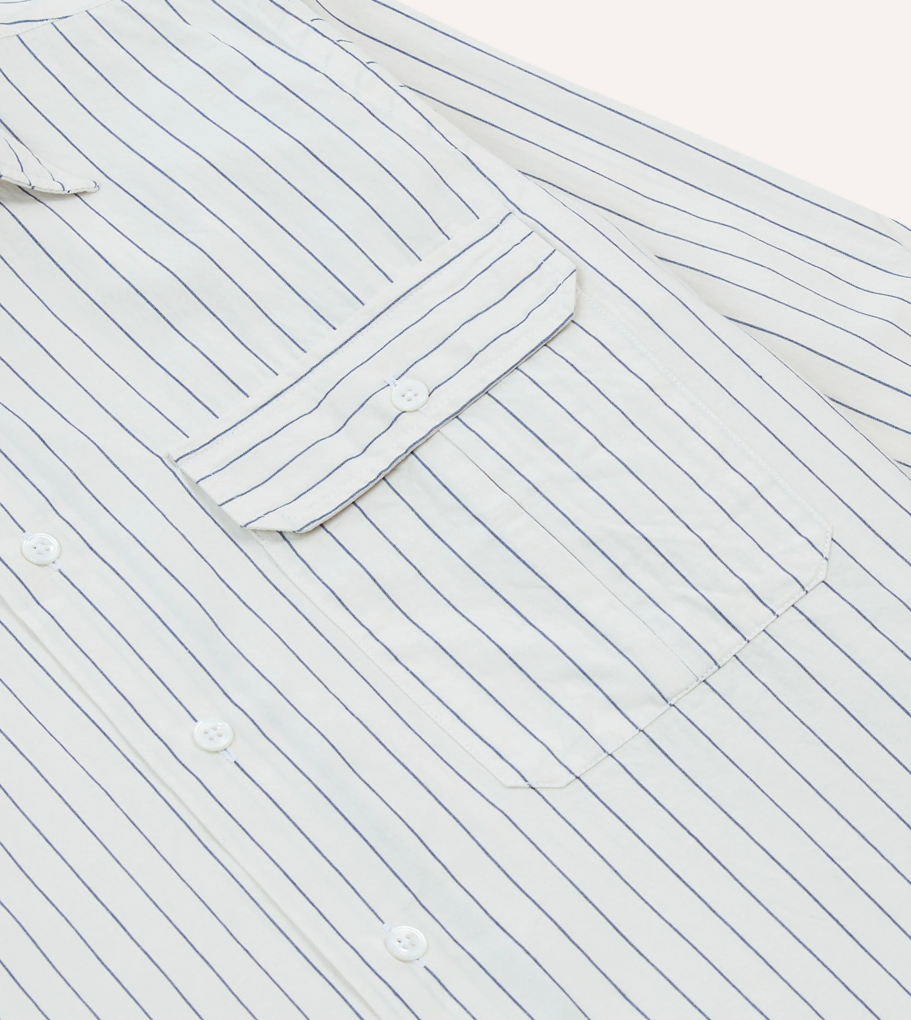 Navy Pencil Stripe Selvedge Cotton Long Point Collar Shirt - Image 4